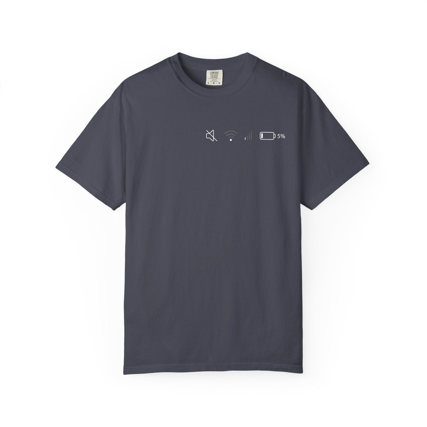 Low Battery • Muted • Low Wi‑Fi T-Shirt — Tech Life Indicator