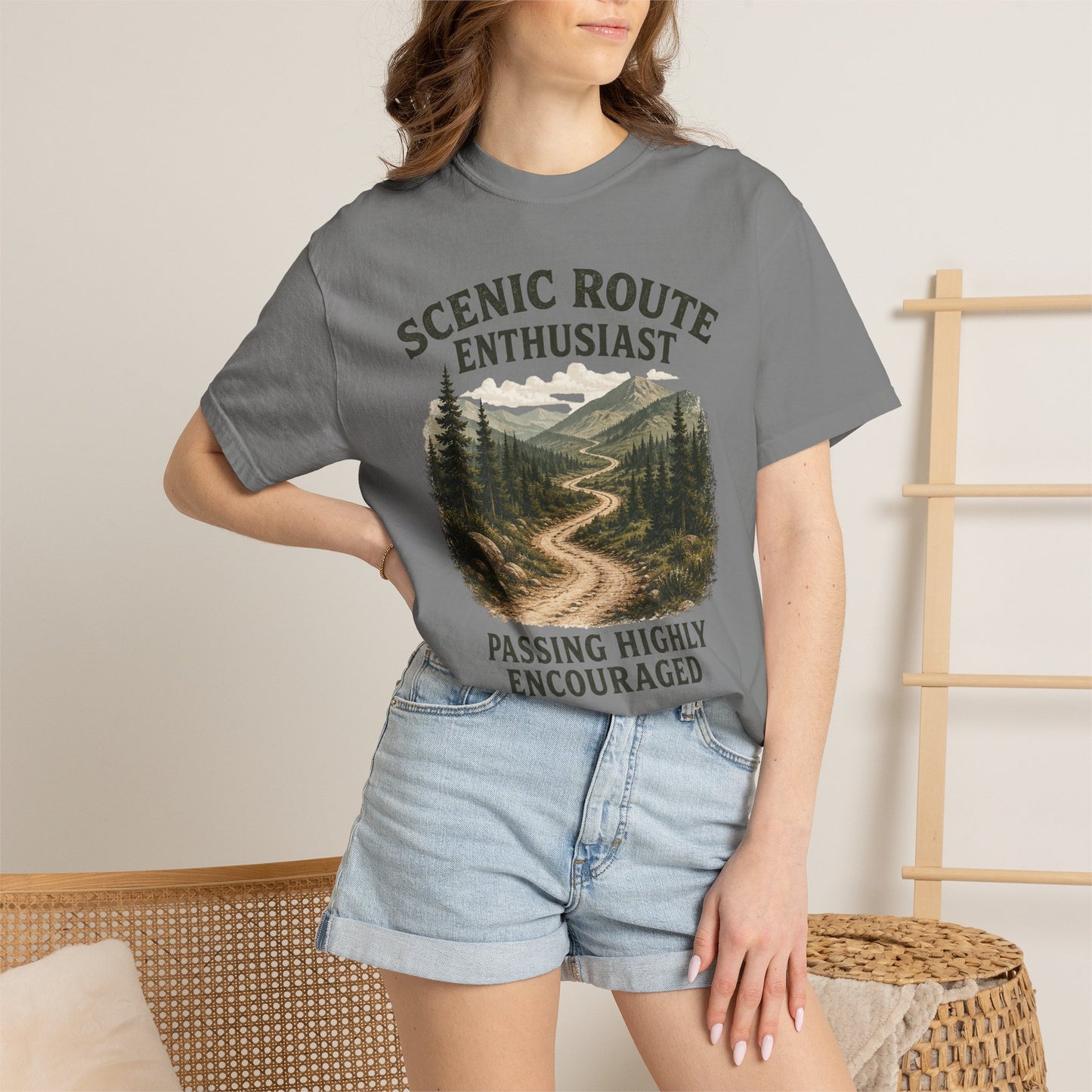Scenic Route Enthusiast T-Shirt — "Passing Highly Encouraged" Hiking Tee
