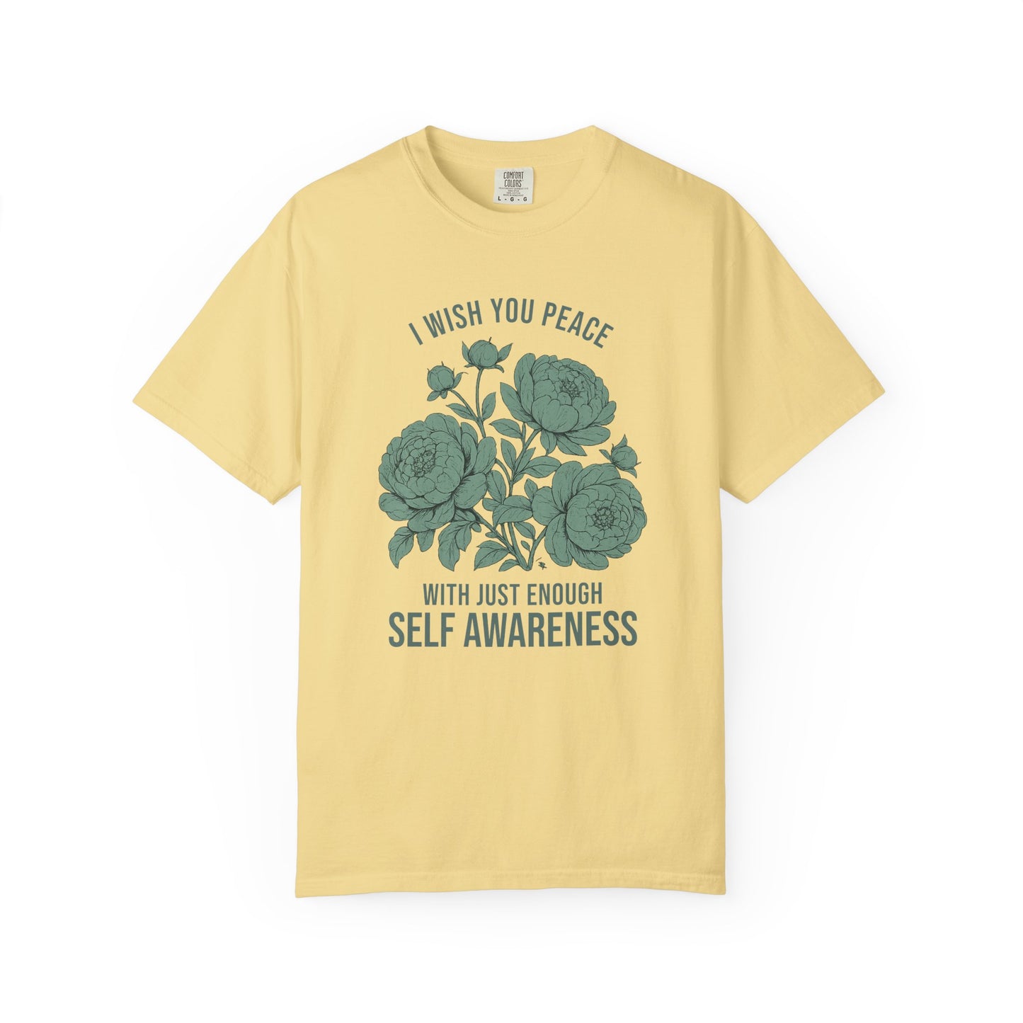 I Wish You Peace with Just Enough Self Awareness Shirt | Funny Introvert Graphic Tee | Vintage Floral Comfort Colors® T-Shirt