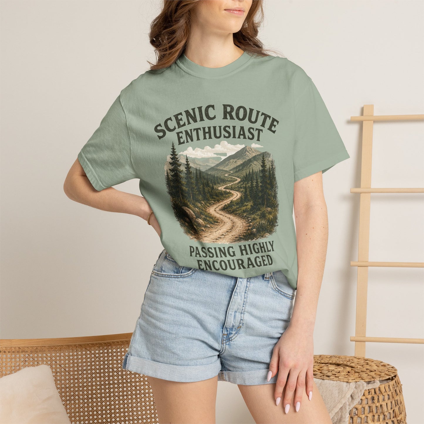 Scenic Route Enthusiast T-Shirt — "Passing Highly Encouraged" Hiking Tee