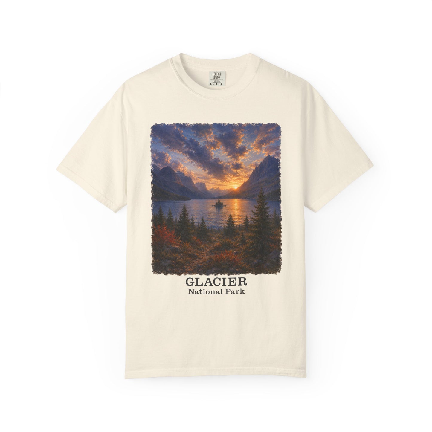 Glacier National Park Vintage Montana Landscape Sunset Scenic Wild Goose Island T-Shirt