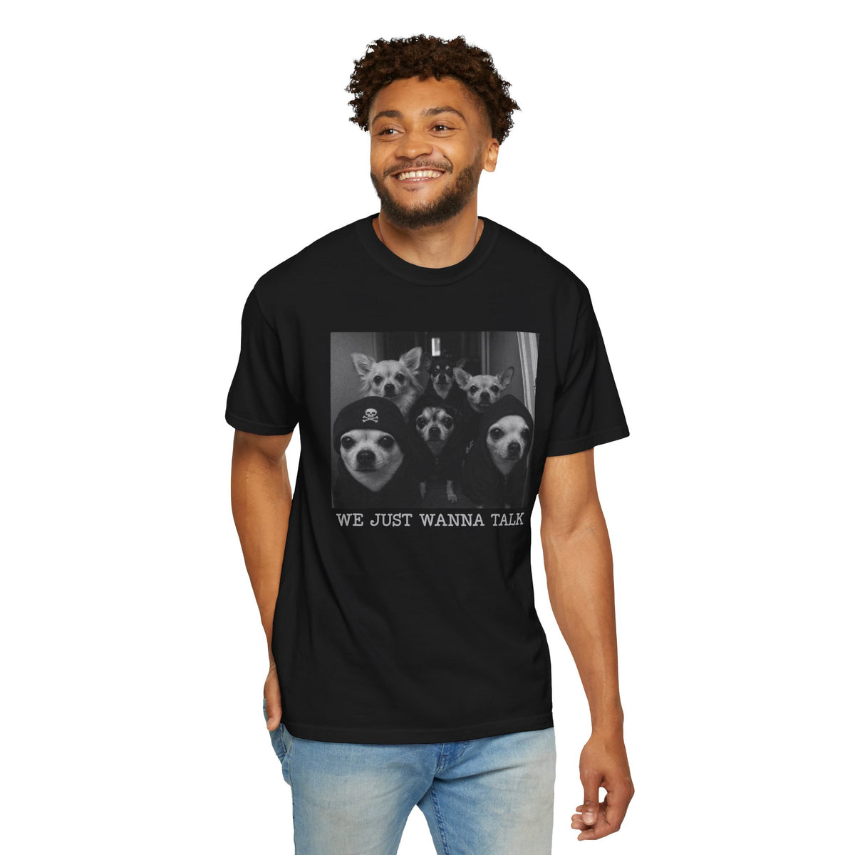 Vintage Chihuahua Photo 'We Just Wanna Talk' Dog T-Shirt