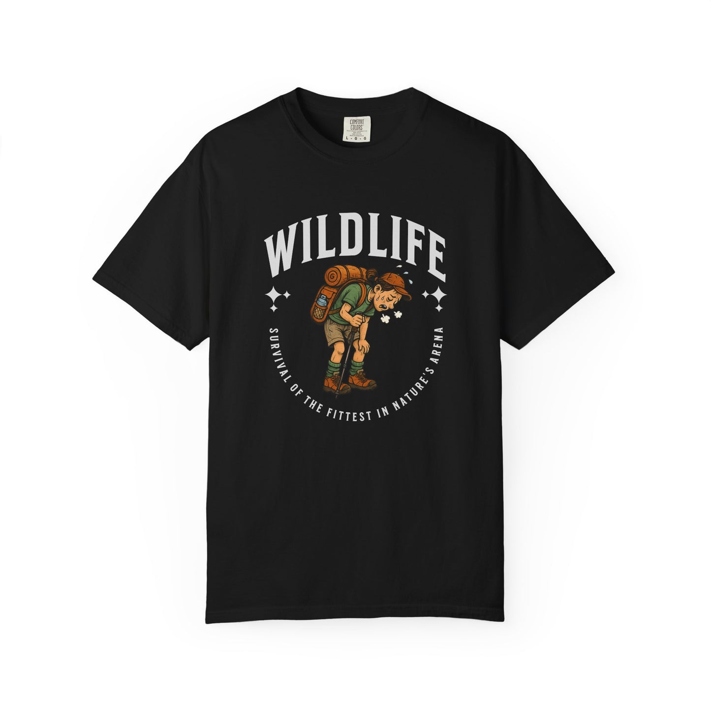 WILDLIFE Camp Shirt — "Survival of the Fittest in Nature's Arena" Funny Hiking Outdoors Tee