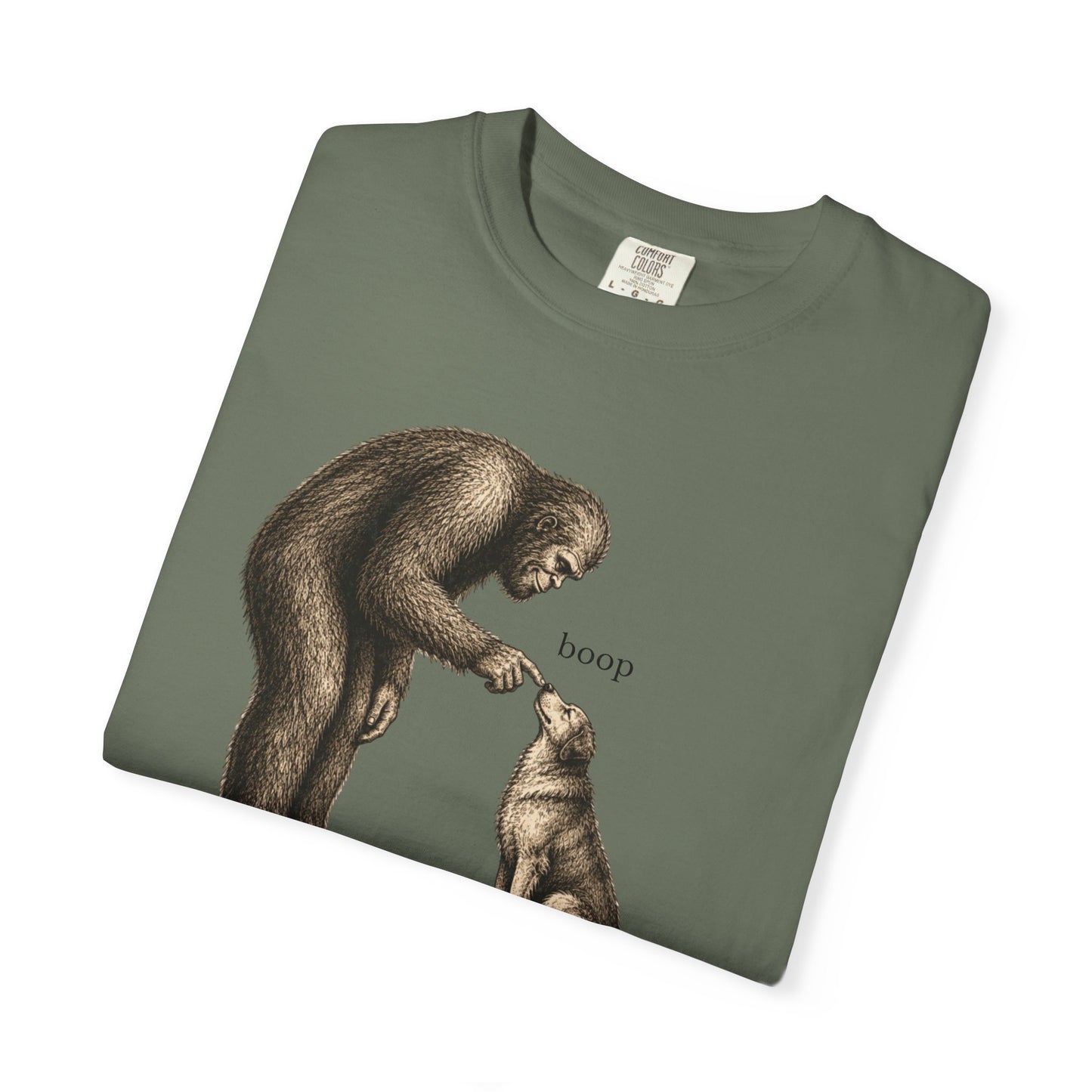 Bigfoot Booping Dog T-Shirt — Funny Sasquatch Tee for Dog Lovers