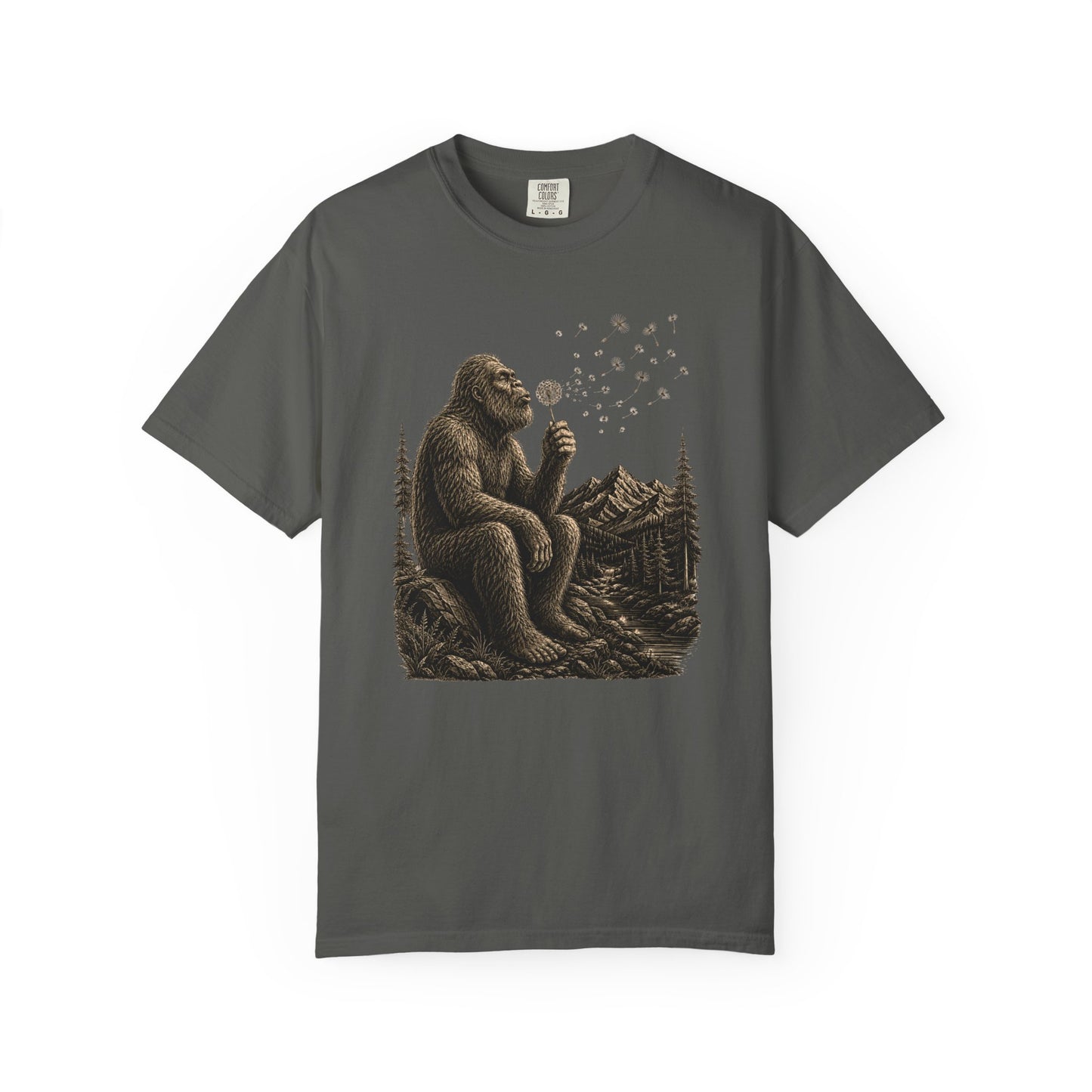 Bigfoot Dandelion T-Shirt, Peaceful Sasquatch Nature Woodland Graphic Tee