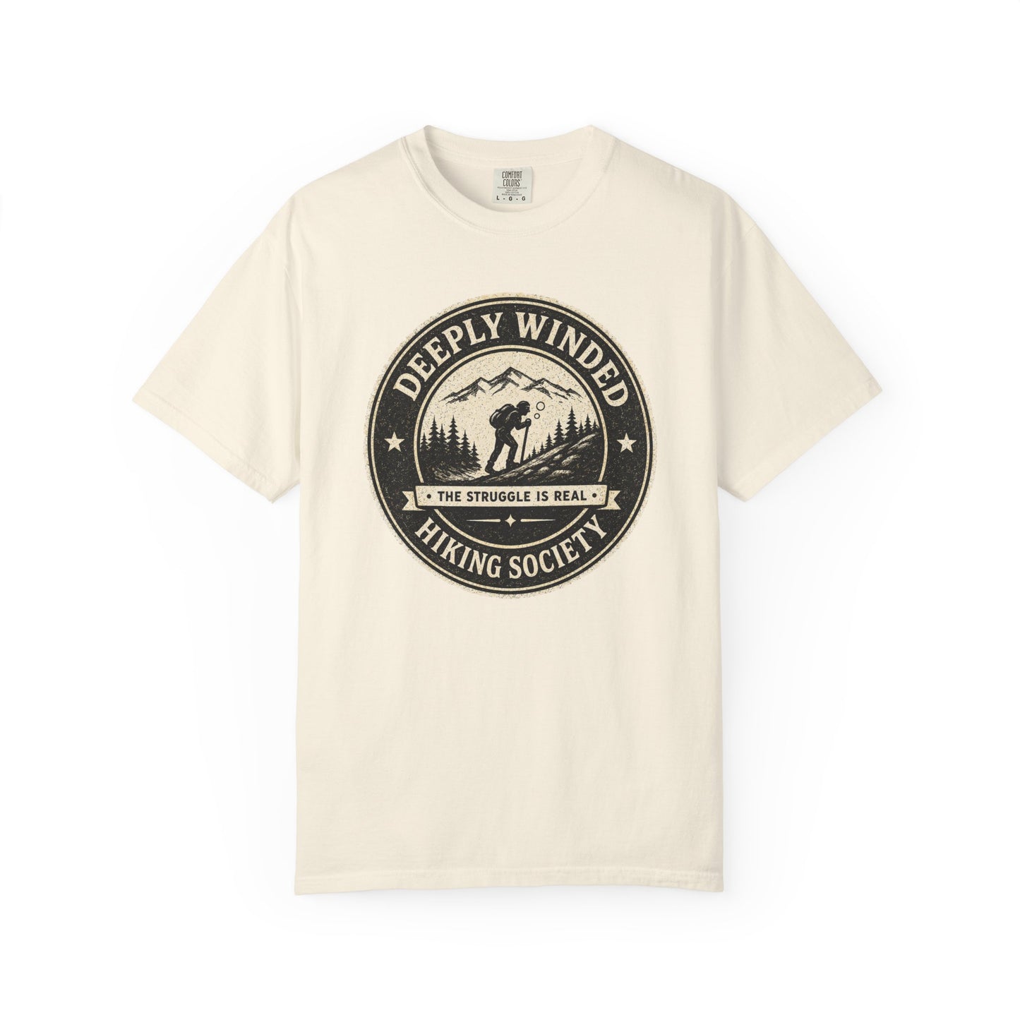 Deeply Winded Hiking Society T-Shirt — Playful Hiker Badge Design