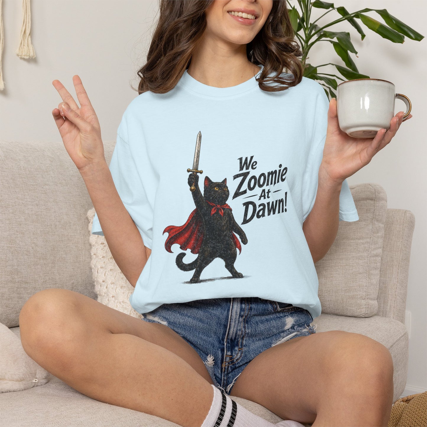 We Zoomie at Dawn Cat T-Shirt | Funny Black Cat Knight Graphic Tee | Comfort Colors Shirt