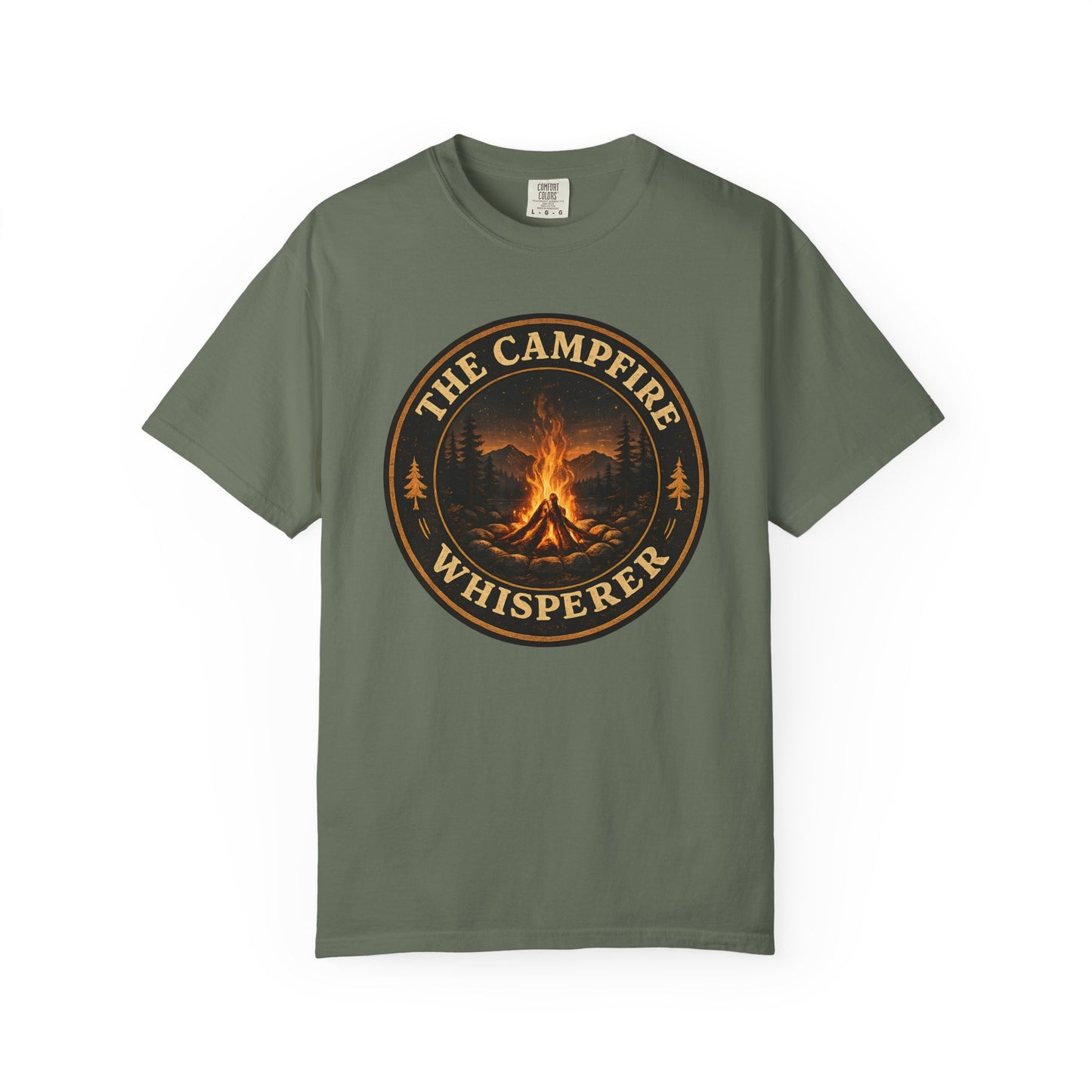 Campfire Whisperer T-Shirt — Retro Outdoor Camping Badge Tee