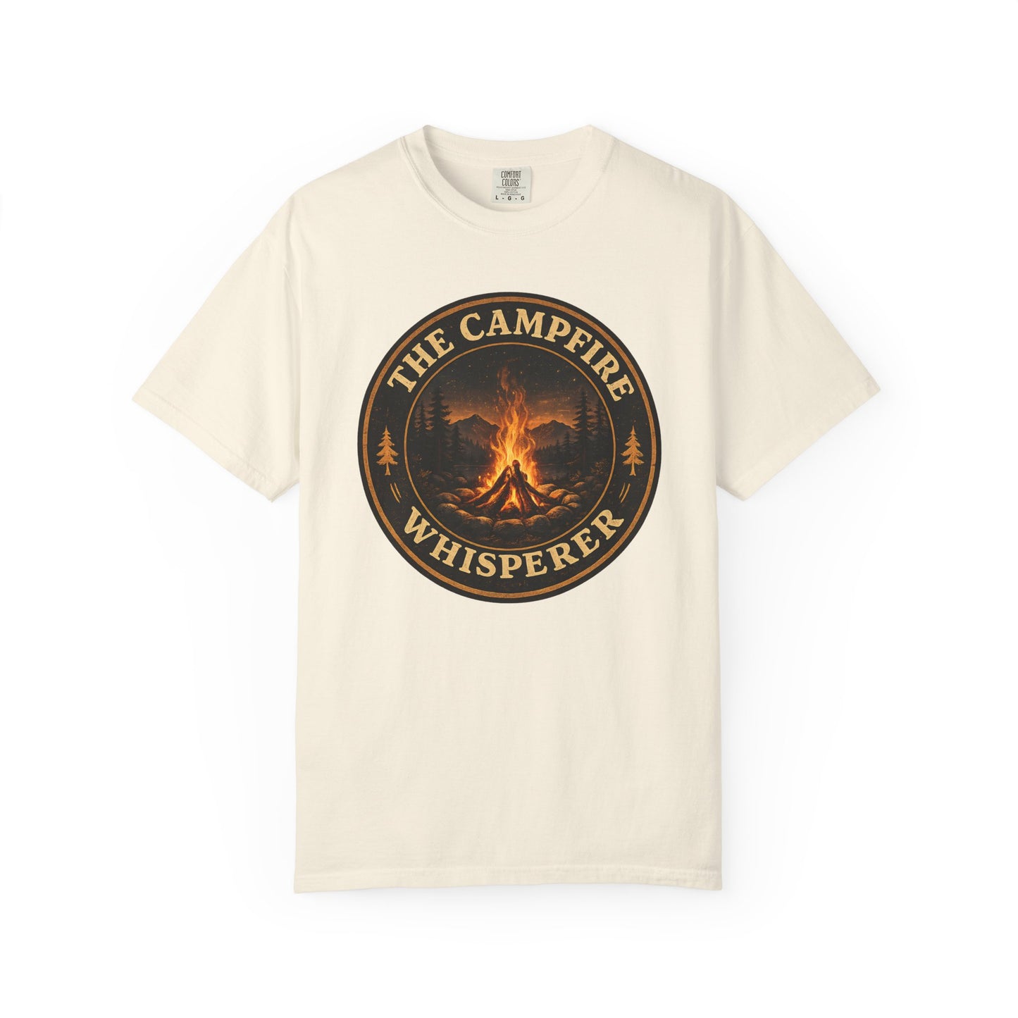 Campfire Whisperer T-Shirt — Retro Outdoor Camping Badge Tee