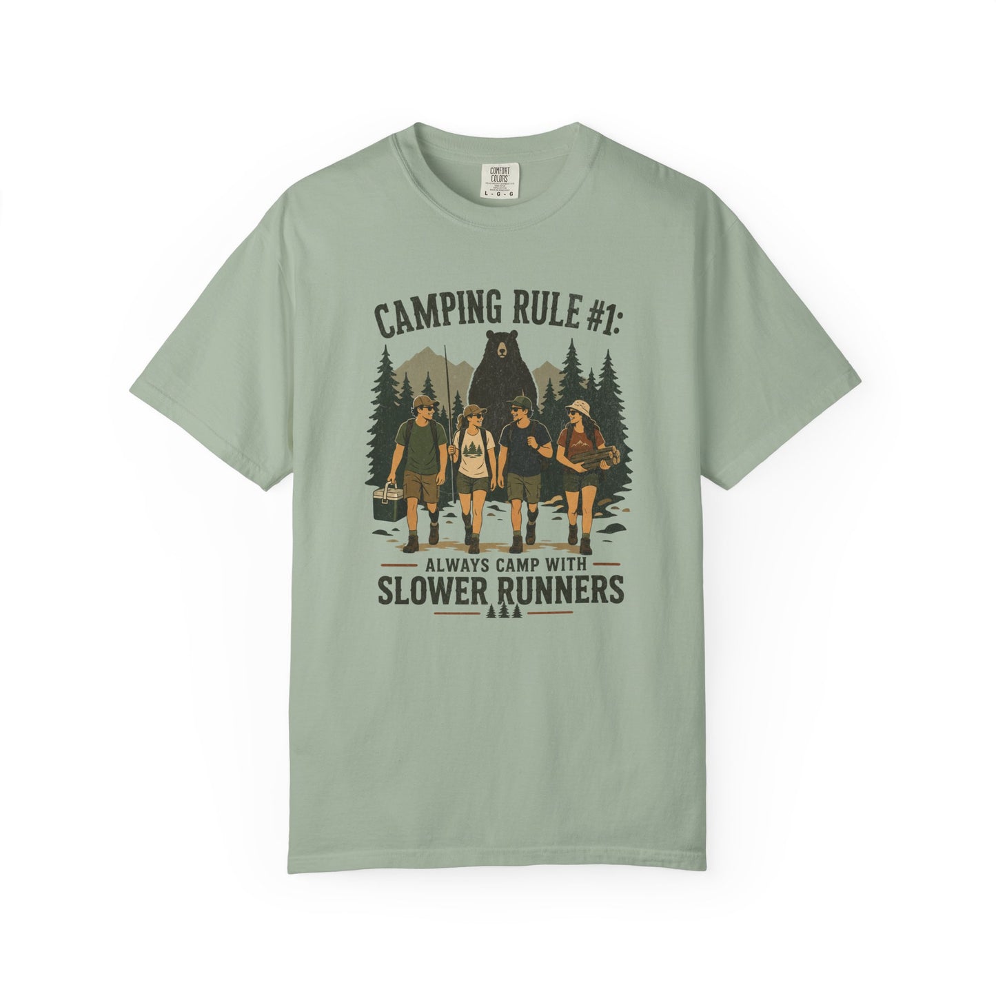 Camping Rule T-Shirt — “Always Camp with Slower Runners” Vintage Outdoor Tee