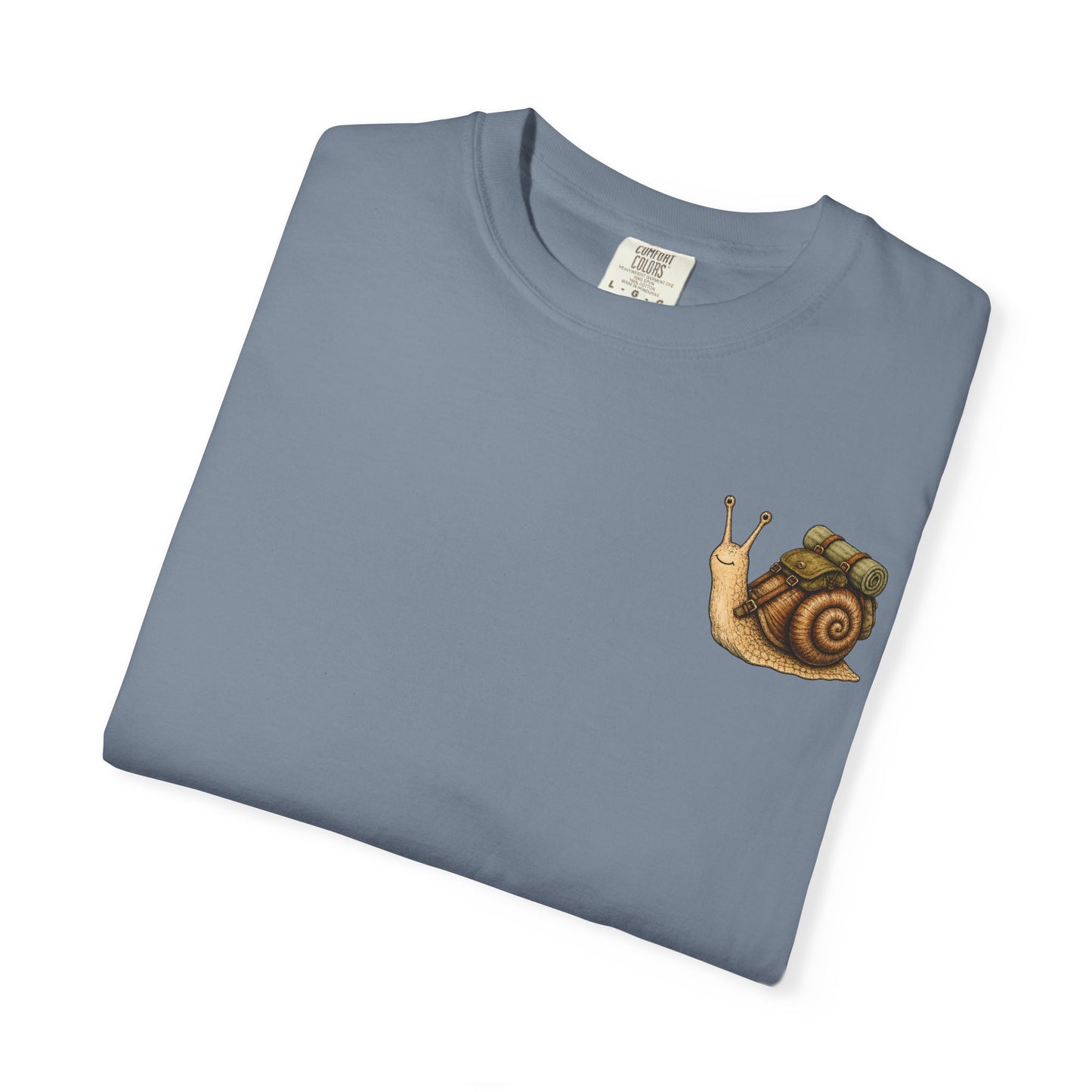 Snail Pocket T-Shirt — Cute Minimal Animal Slow Adventure Graphic Tee