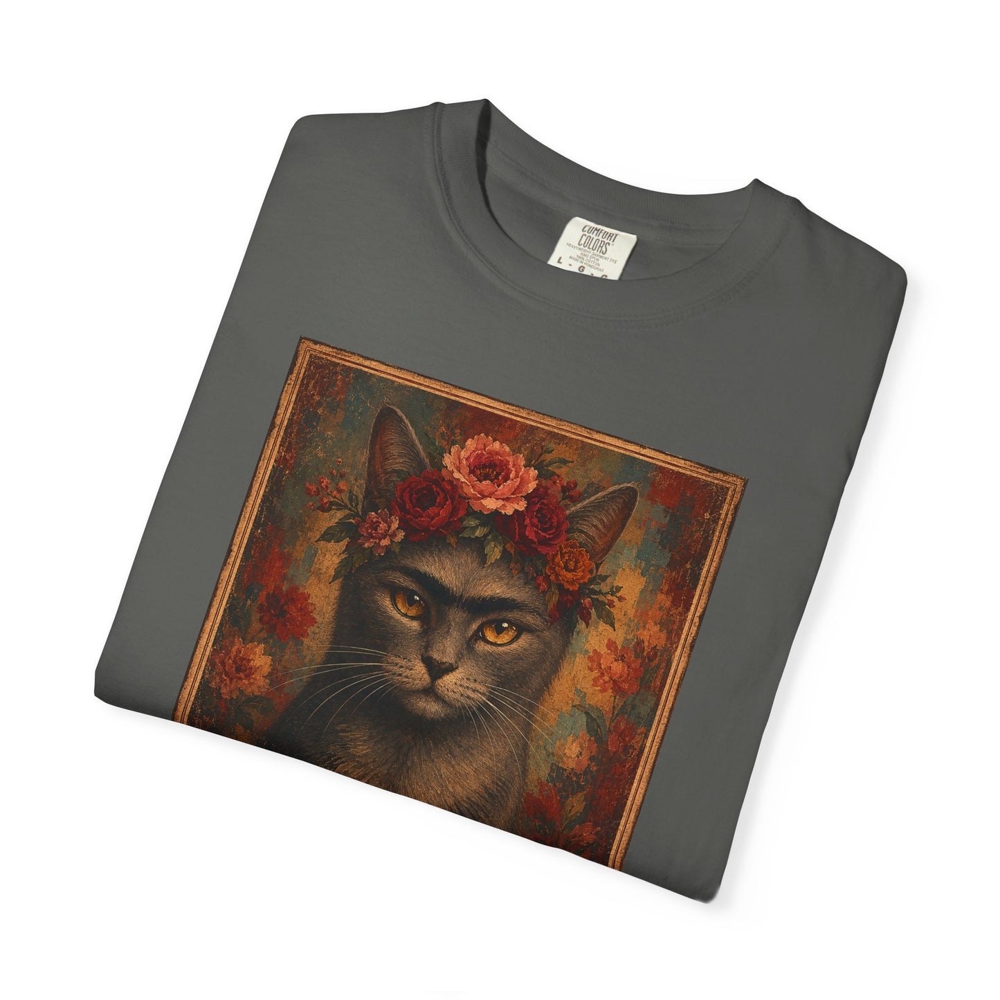Frida Catlo Art Parody T-Shirt — Funny Frida Kahlo Cat with Flower Crown