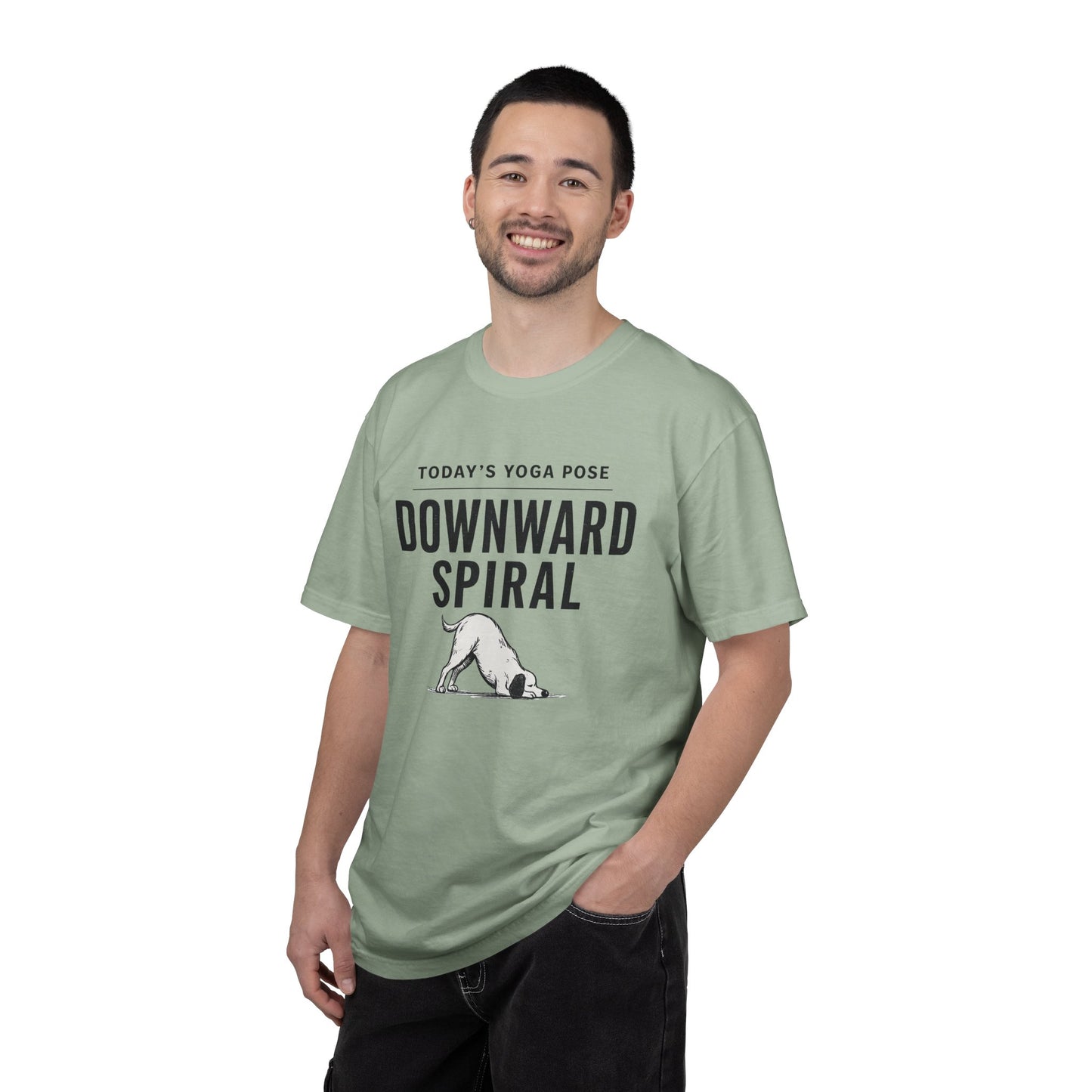 Downward Spiral Dog Yoga T-Shirt — Funny Downward Dog Graphic Tee