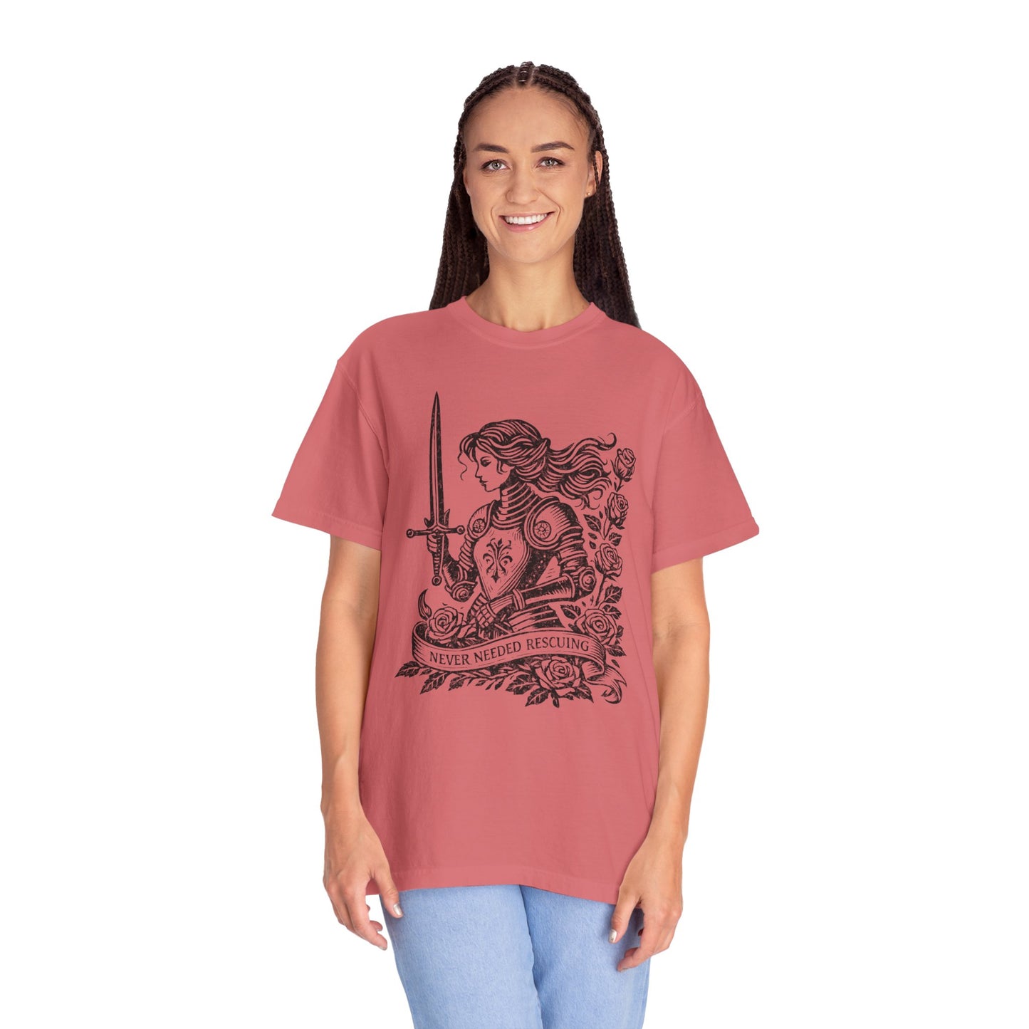 'Never Needed Rescuing' Feminist Female Knight Armor Graphic Tee
