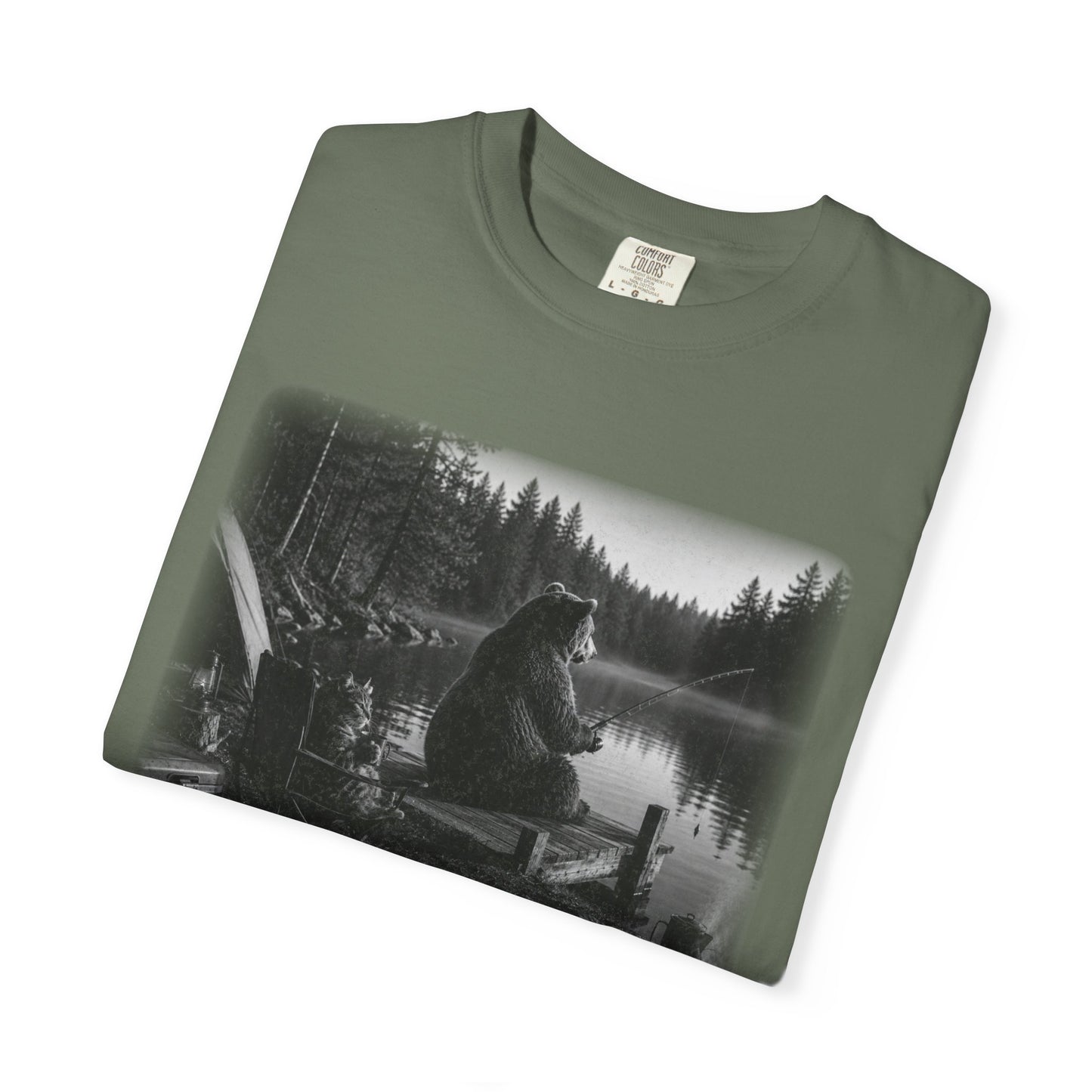 Bear and Cat Camping Shirt | Cozy Lake Fishing Graphic Tee