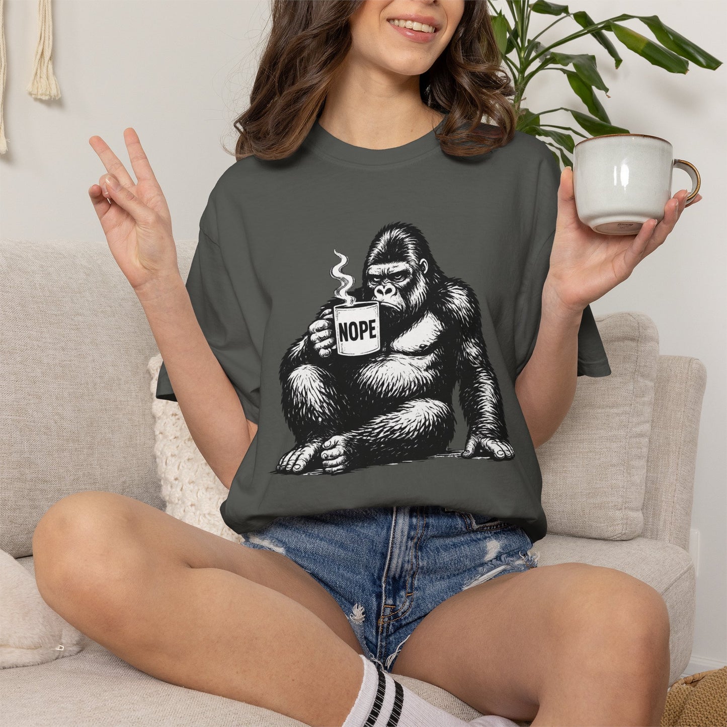 Nope Gorilla Shirt | Funny Coffee Lover Tee | Grumpy Morning Shirt | Introvert Graphic Tee | Funny Gorilla Shirt