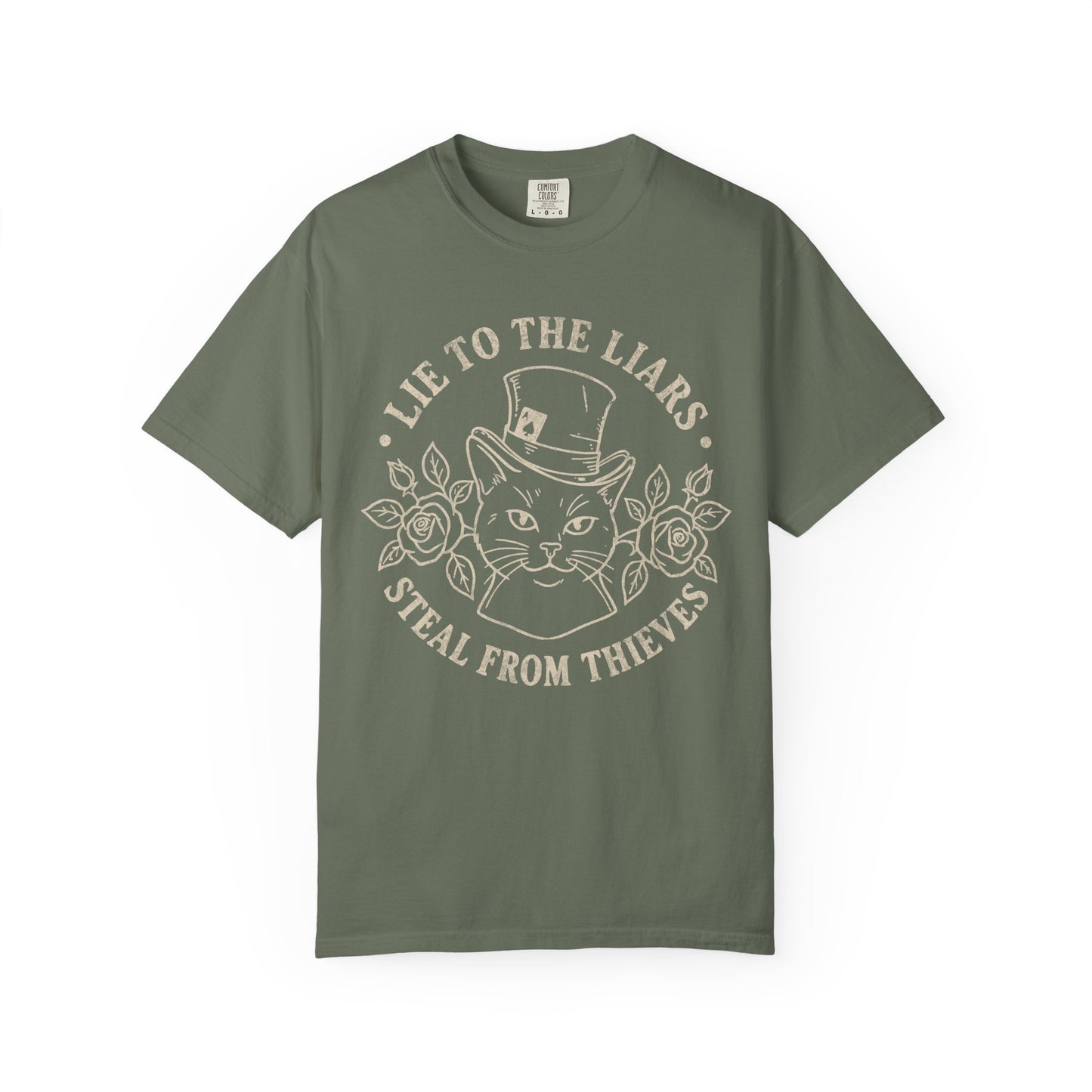 Lie to the Liars Steal from Thieves Cat Vintage Retro Graphic Tee