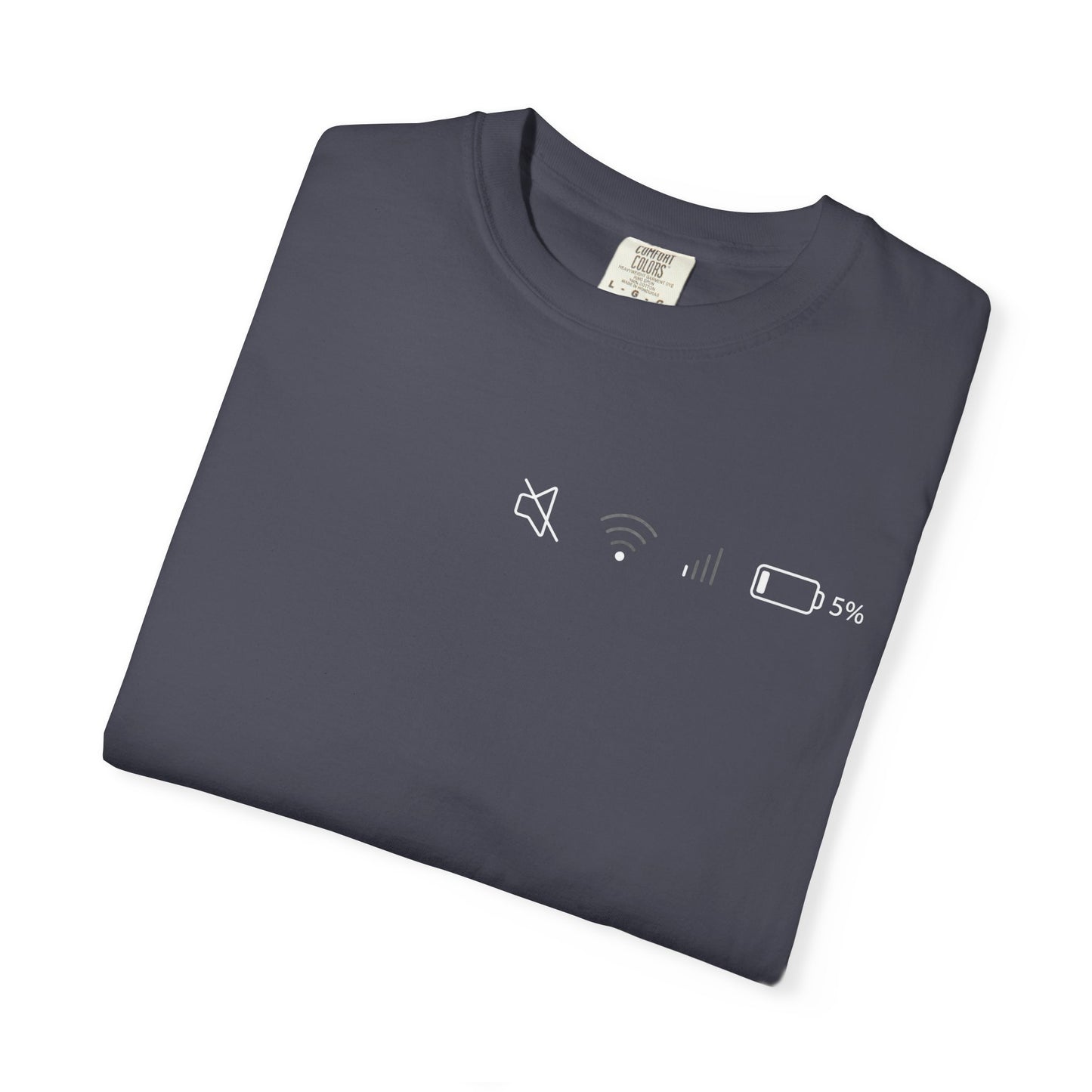Low Battery • Muted • Low Wi‑Fi T-Shirt — Tech Life Indicator