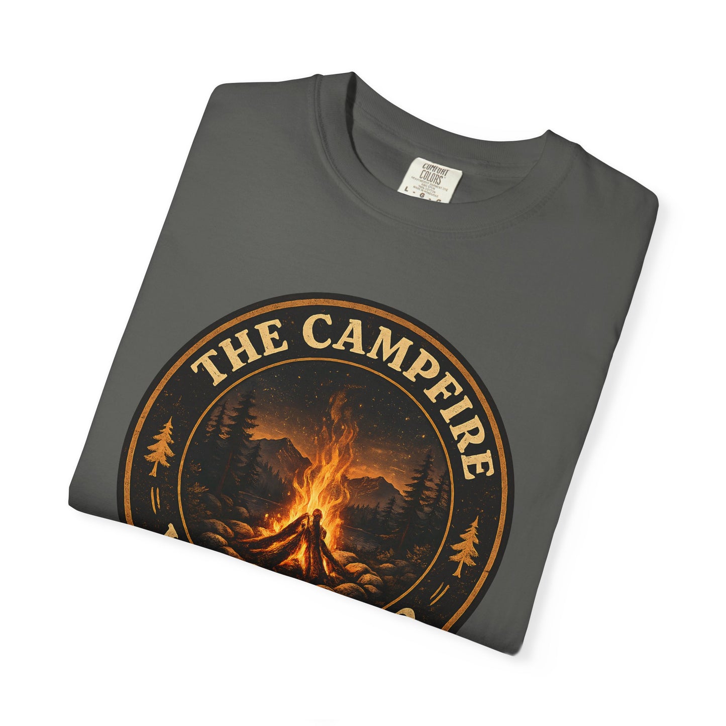 Campfire Whisperer T-Shirt — Retro Outdoor Camping Badge Tee