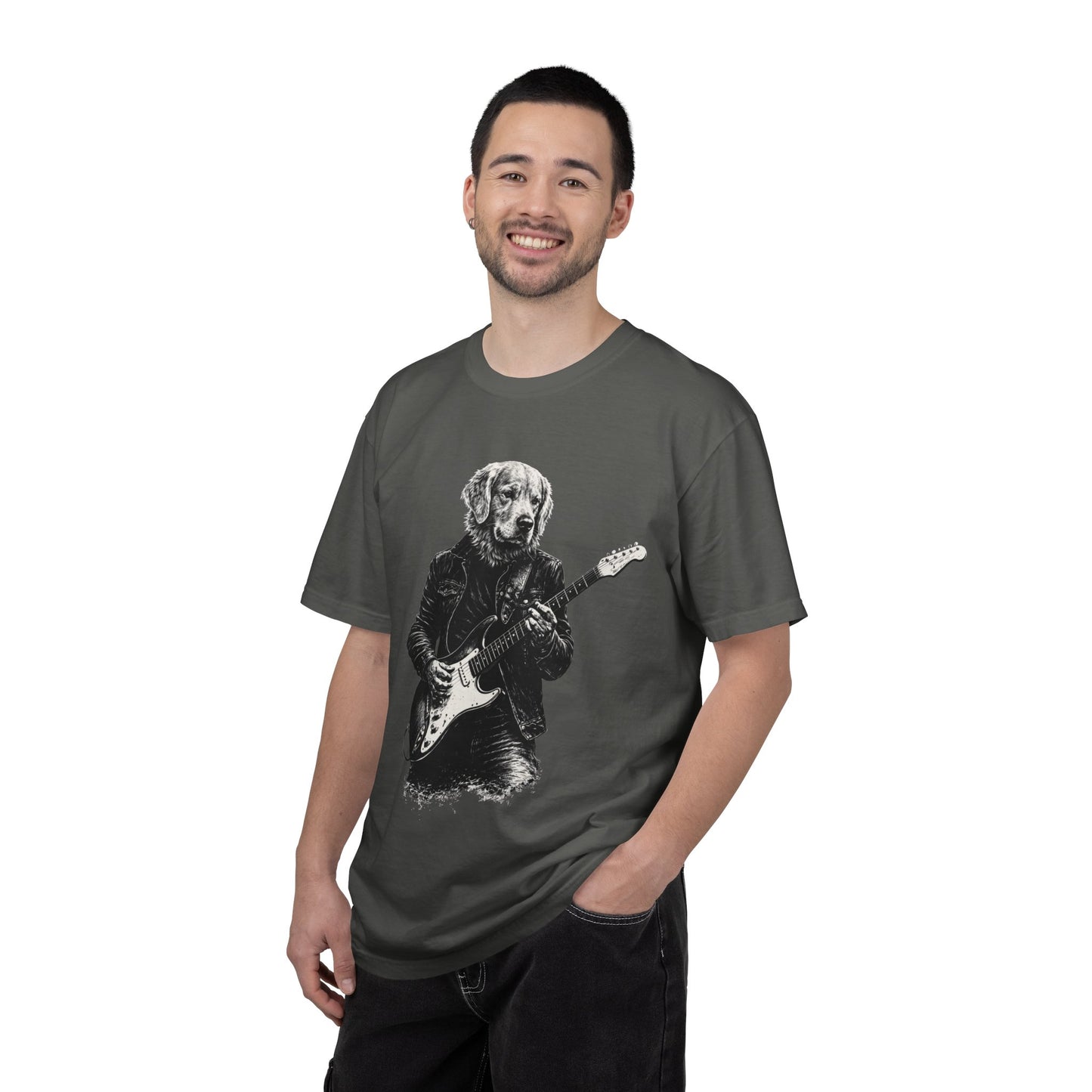 Golden Retriever Guitar Tee — Golden Playing Electric Guitar Design