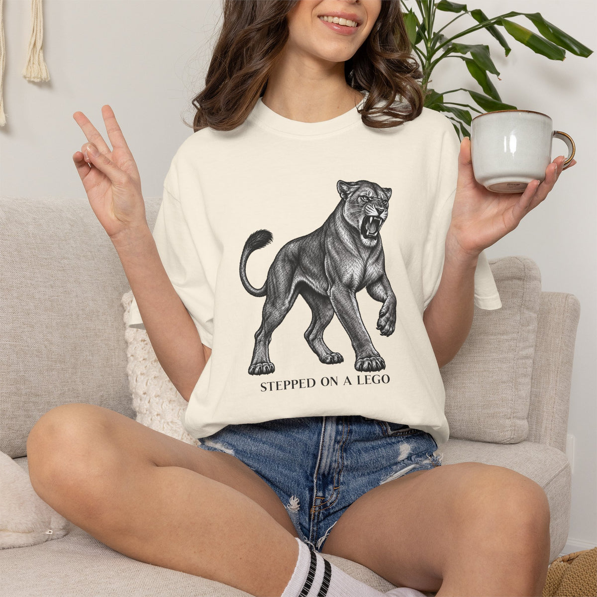Stepped on a Lego Funny Vintage Lioness Animal Tee