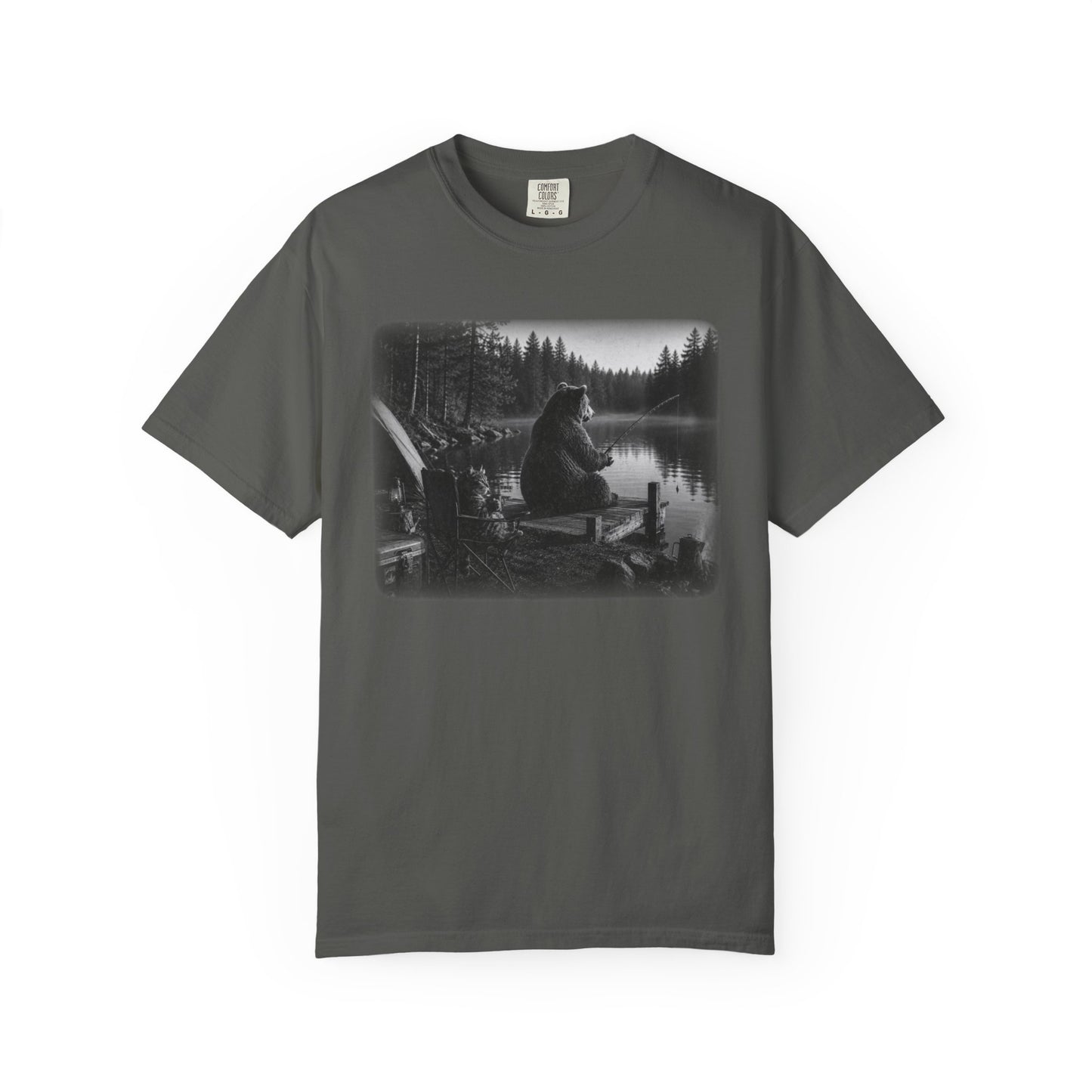 Bear and Cat Camping Shirt | Cozy Lake Fishing Graphic Tee