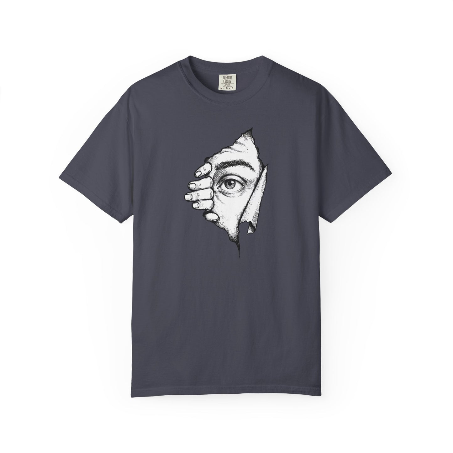 Peekaboo Curious Eye Graphic Peeking Eye Tee, Minimalist Black & White Art Shirt