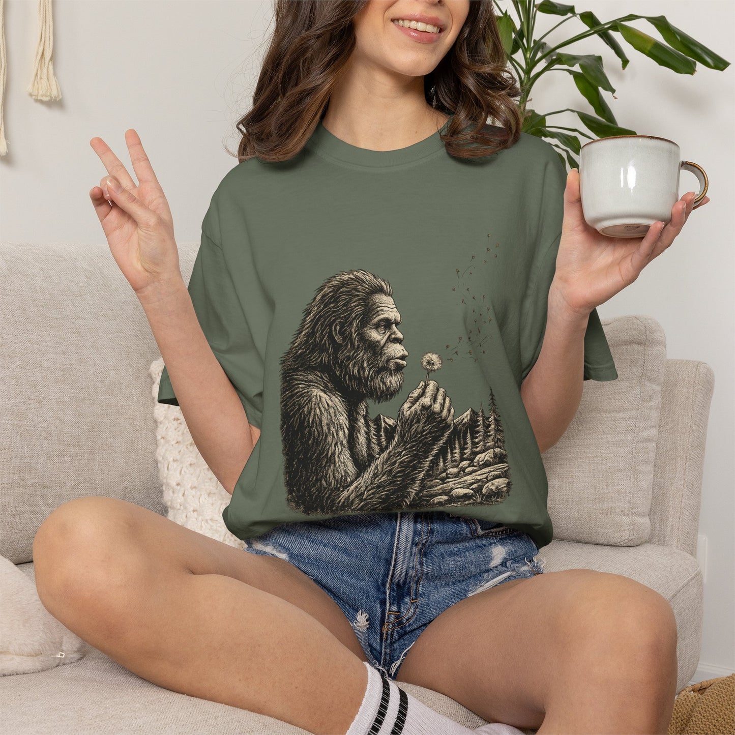Peaceful Sasquatch Making a Wish Dandelion Vintage T-Shirt