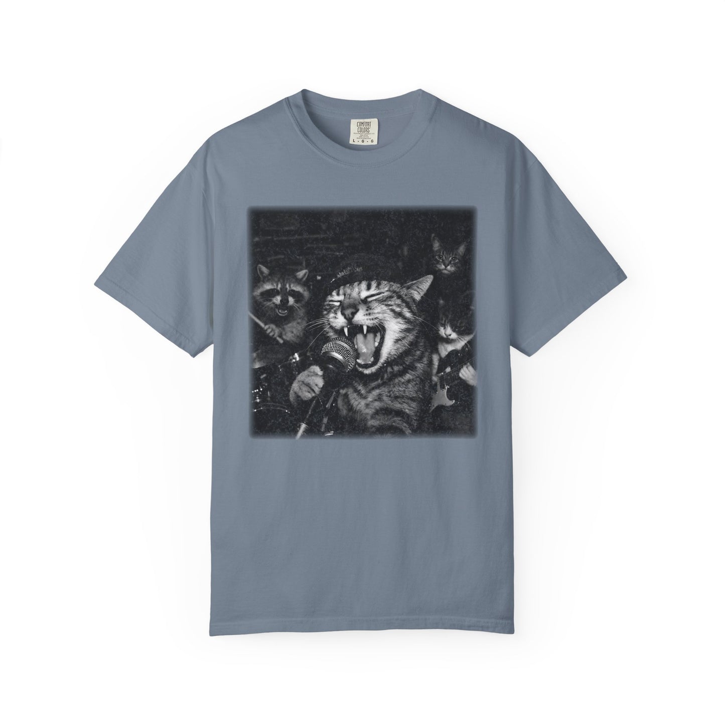 Garage Band Animals T-Shirt — 'Rocking Out' Cat & Squirrel Photorealistic Tee