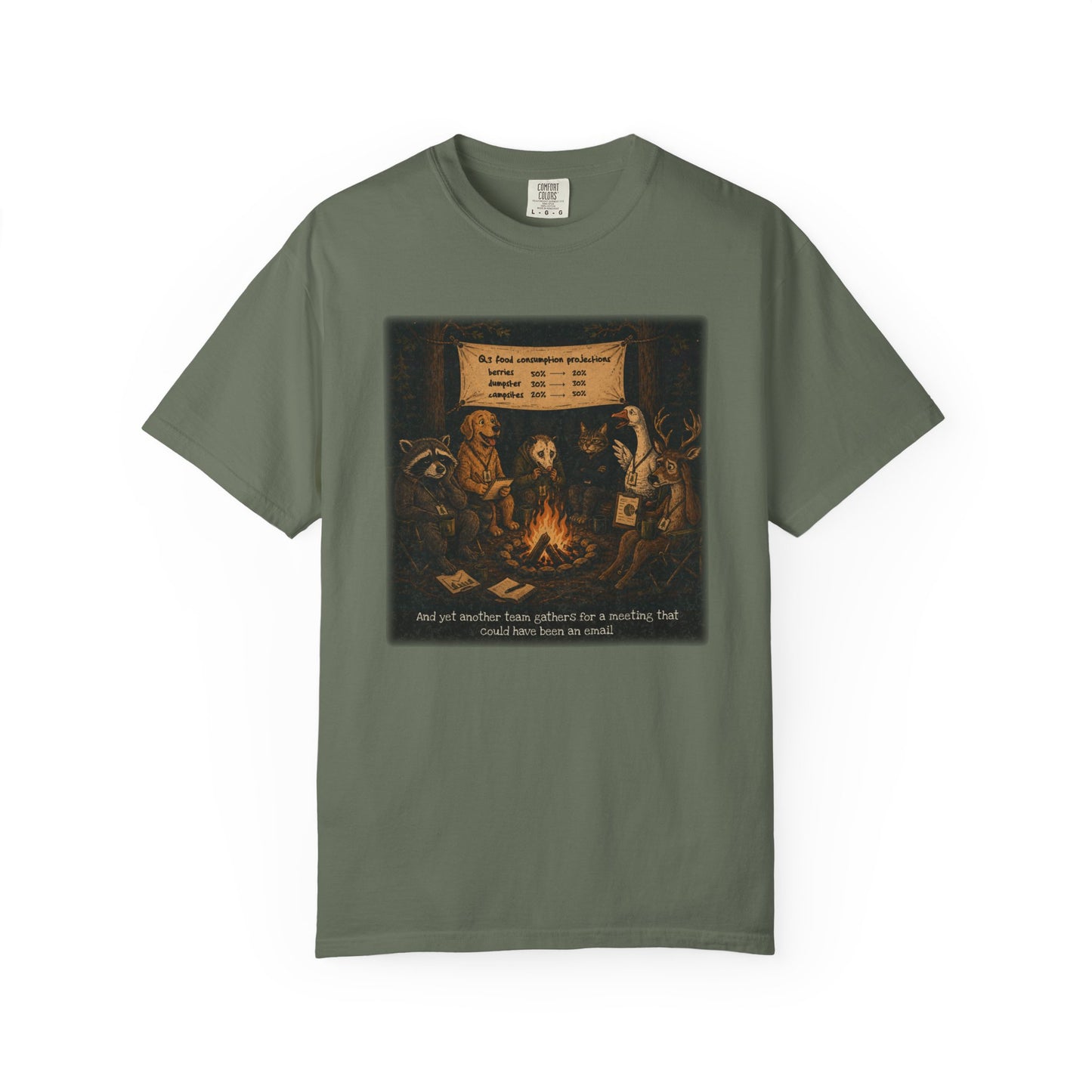 Campfire Meeting T-Shirt — “And Yet Another Team Gathers for a Meeting That Could Have Been an Email”