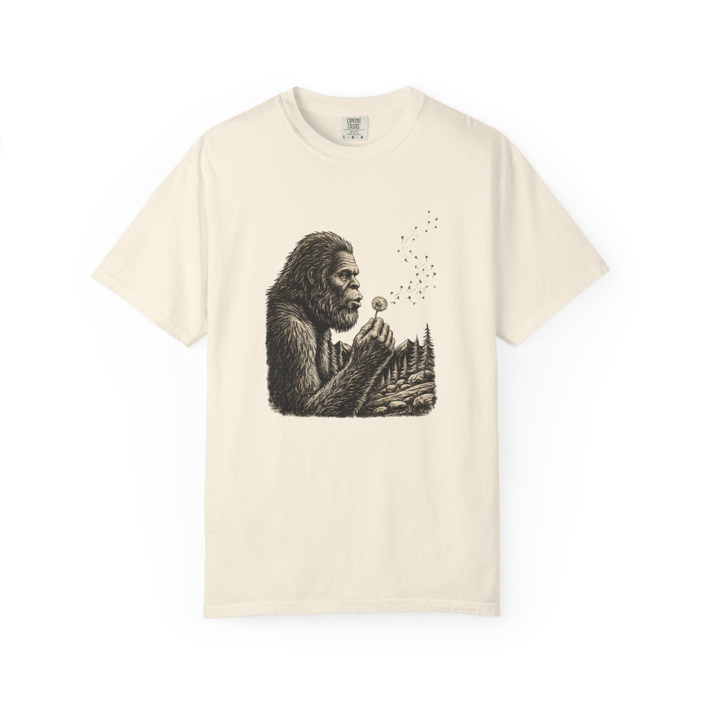 Bigfoot Blowing Dandelion Wish T-Shirt — Sasquatch Hiking Camper Tee