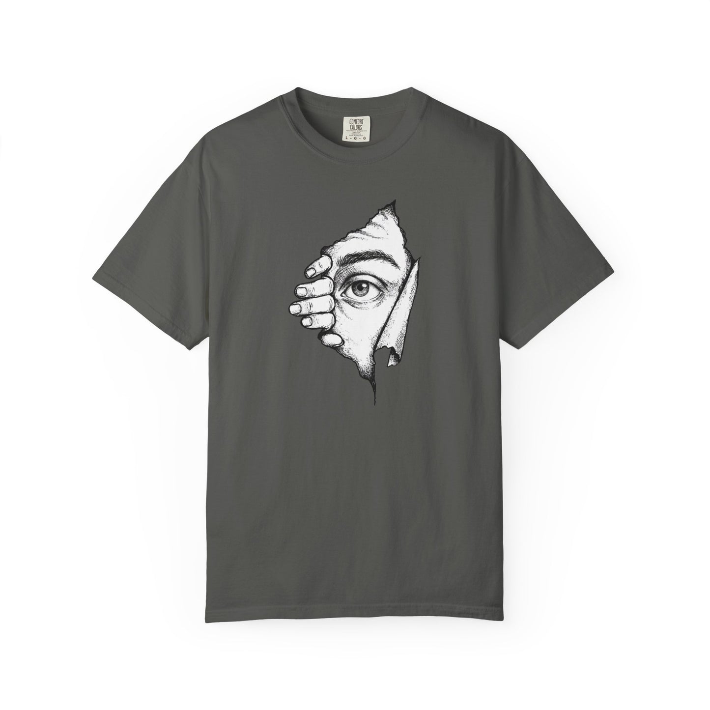 Peekaboo Curious Eye Graphic Peeking Eye Tee, Minimalist Black & White Art Shirt