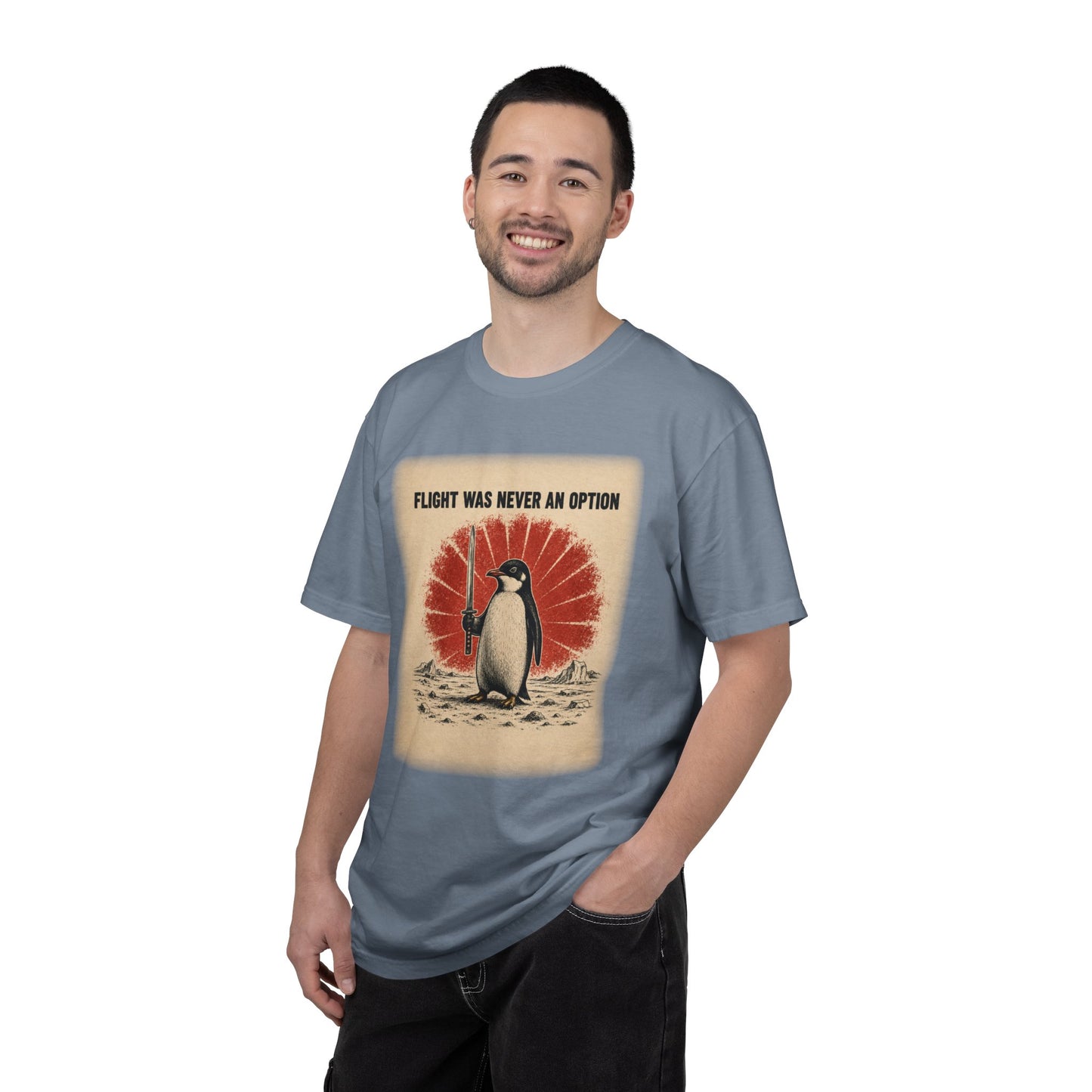Flight Was Never an Option Penguin Shirt | Funny Warrior Penguin Graphic Tee | Vintage Comfort Colors® T-Shirt