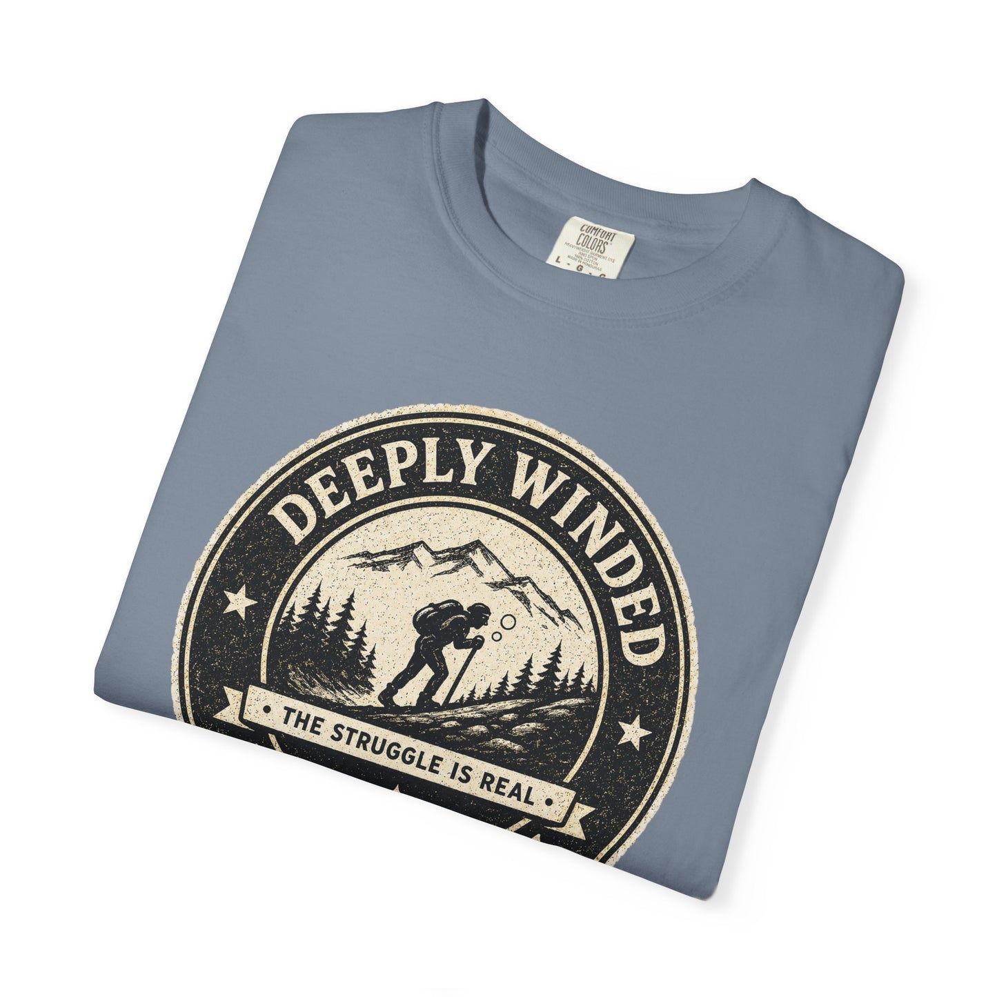 Deeply Winded Hiking Society T-Shirt — Playful Hiker Badge Design