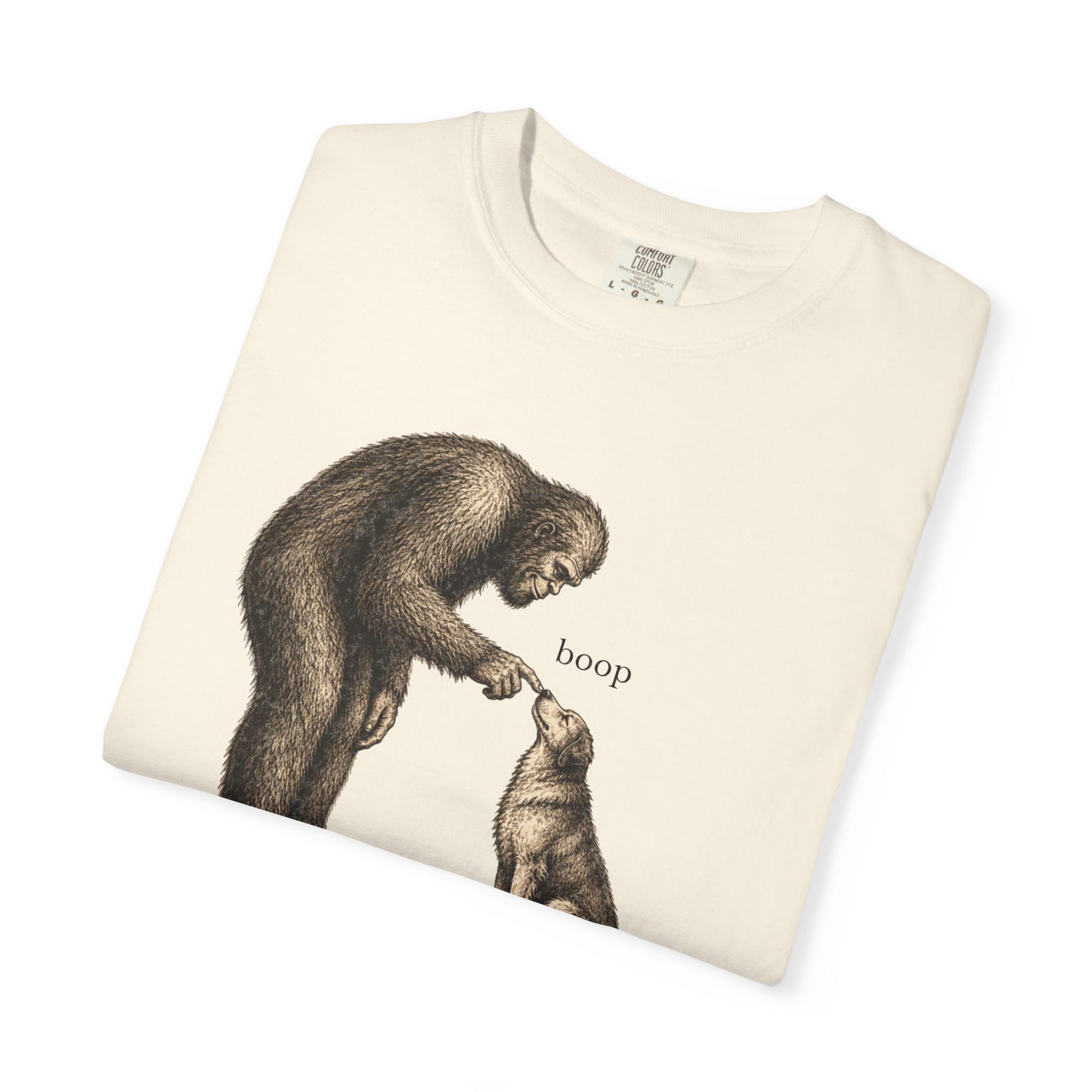 Bigfoot Booping Dog T-Shirt — Funny Sasquatch Tee for Dog Lovers