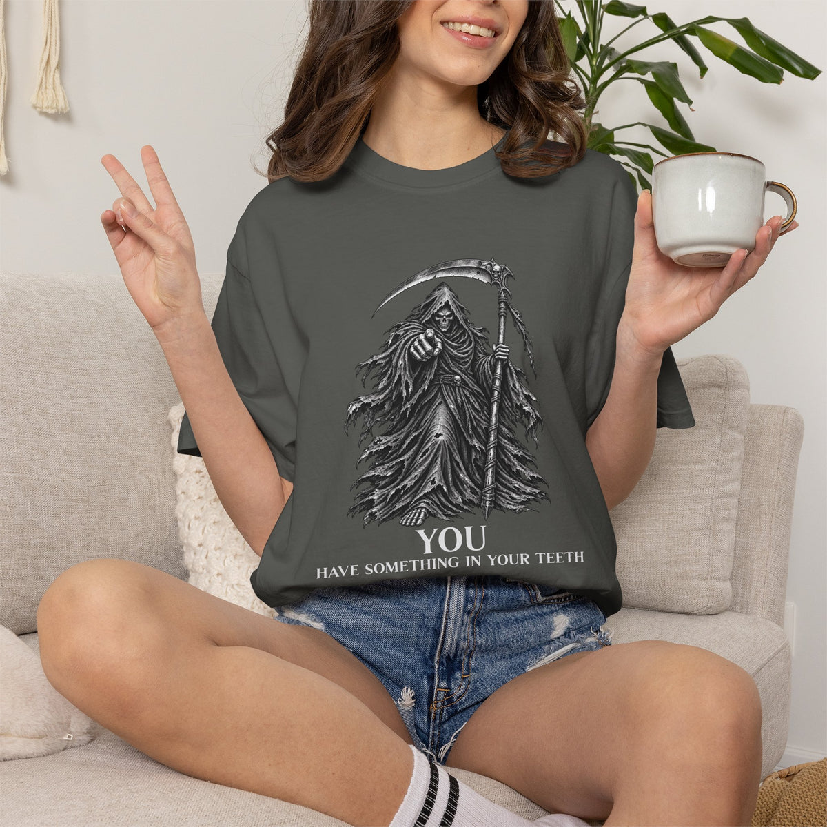 You Have Something in Your Teeth Funny Grim Reaper Graphic T-Shirt