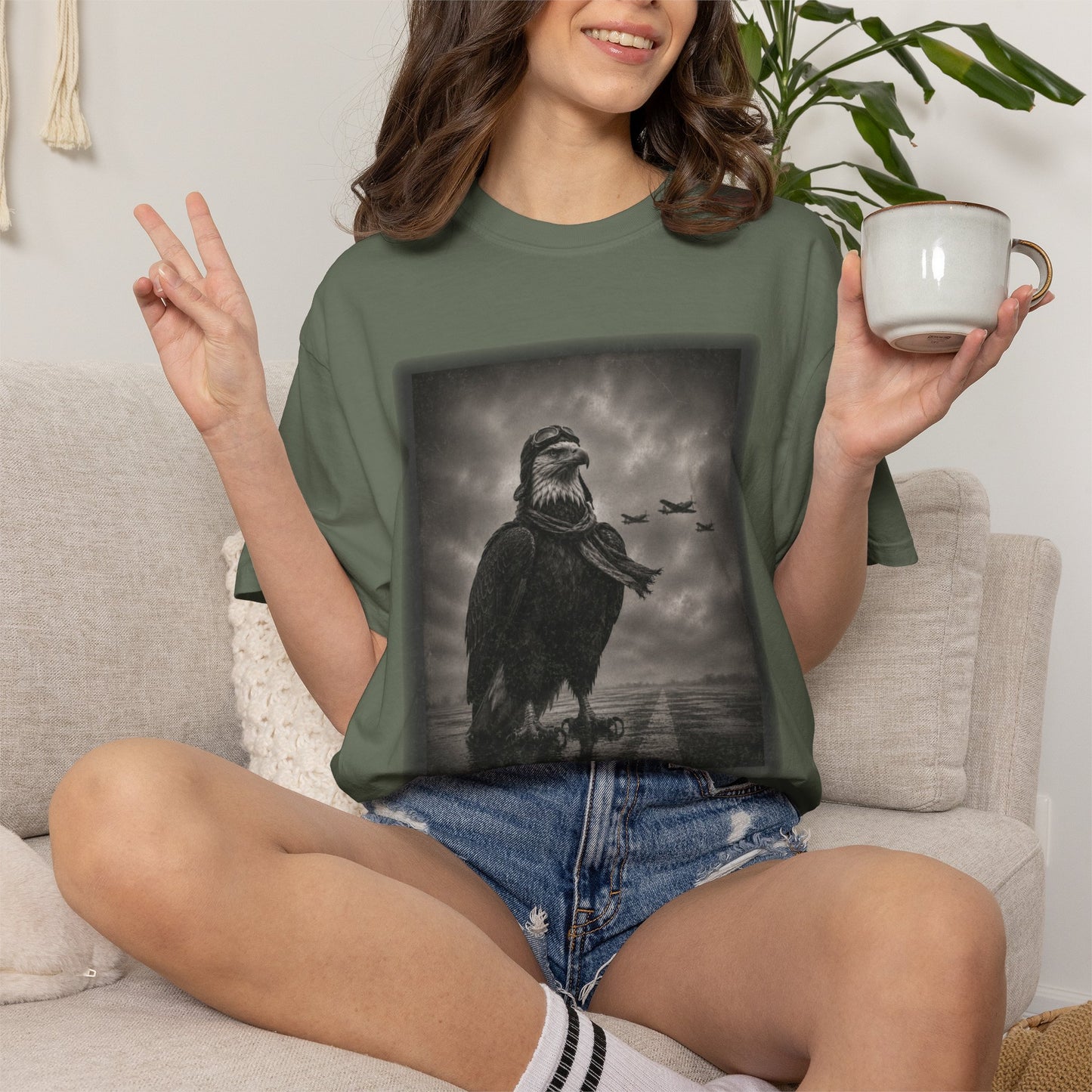 Vintage Distressed Eagle Aviator T-Shirt | WWII-Inspired Pilot Eagle Graphic Tee | Unisex Comfort Colors Shirt
