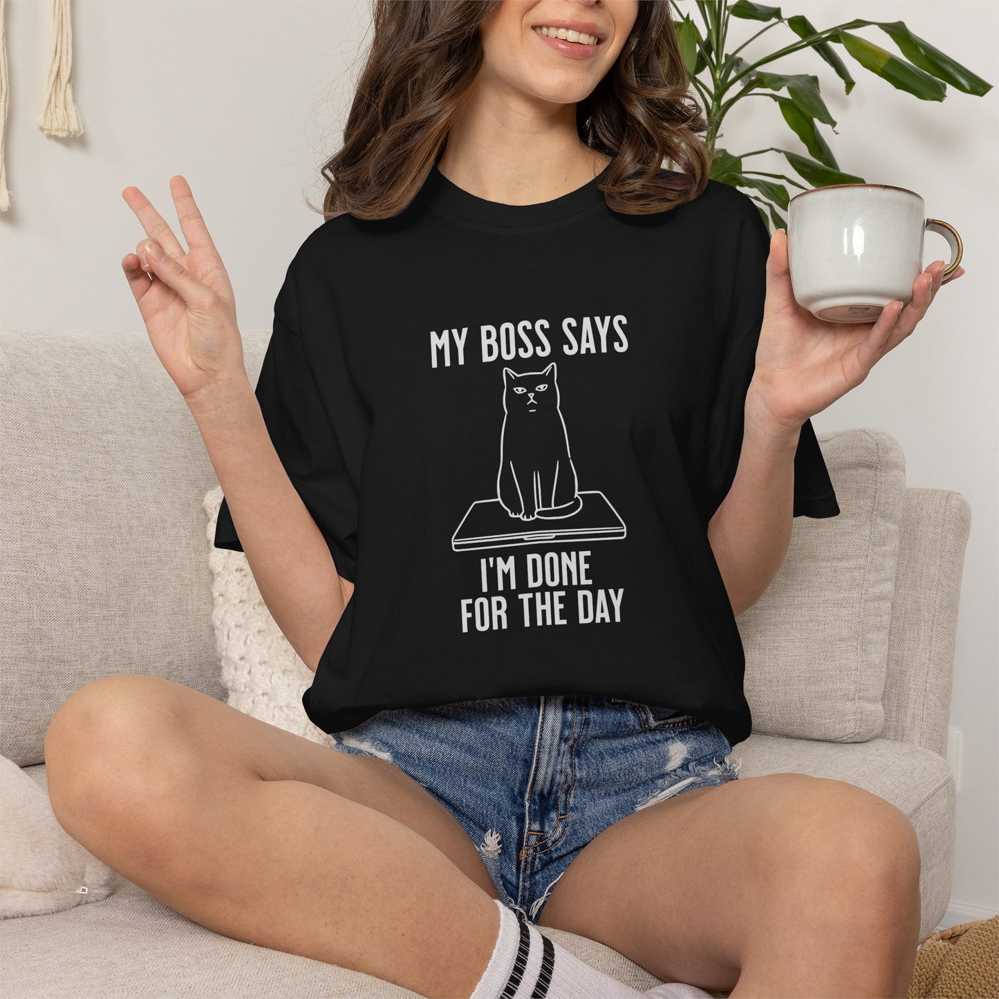 Anti-Hustle Cat T-Shirt — "My Boss Says I'm Done for the Day"