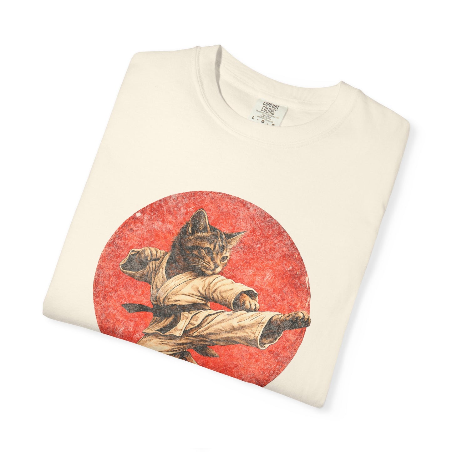 Vintage Retro Karate Kitten T-Shirt – Distressed Orange Circle Design