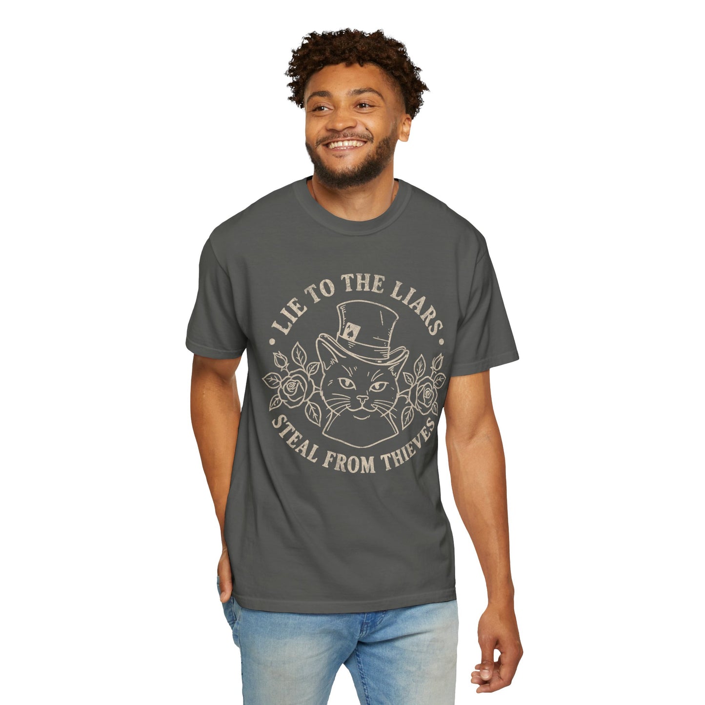 Lie to the Liars Steal from Thieves Cat Vintage Retro Graphic Tee
