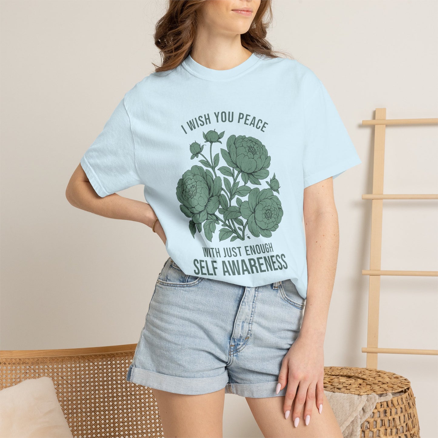 I Wish You Peace with Just Enough Self Awareness Shirt | Funny Introvert Graphic Tee | Vintage Floral Comfort Colors® T-Shirt