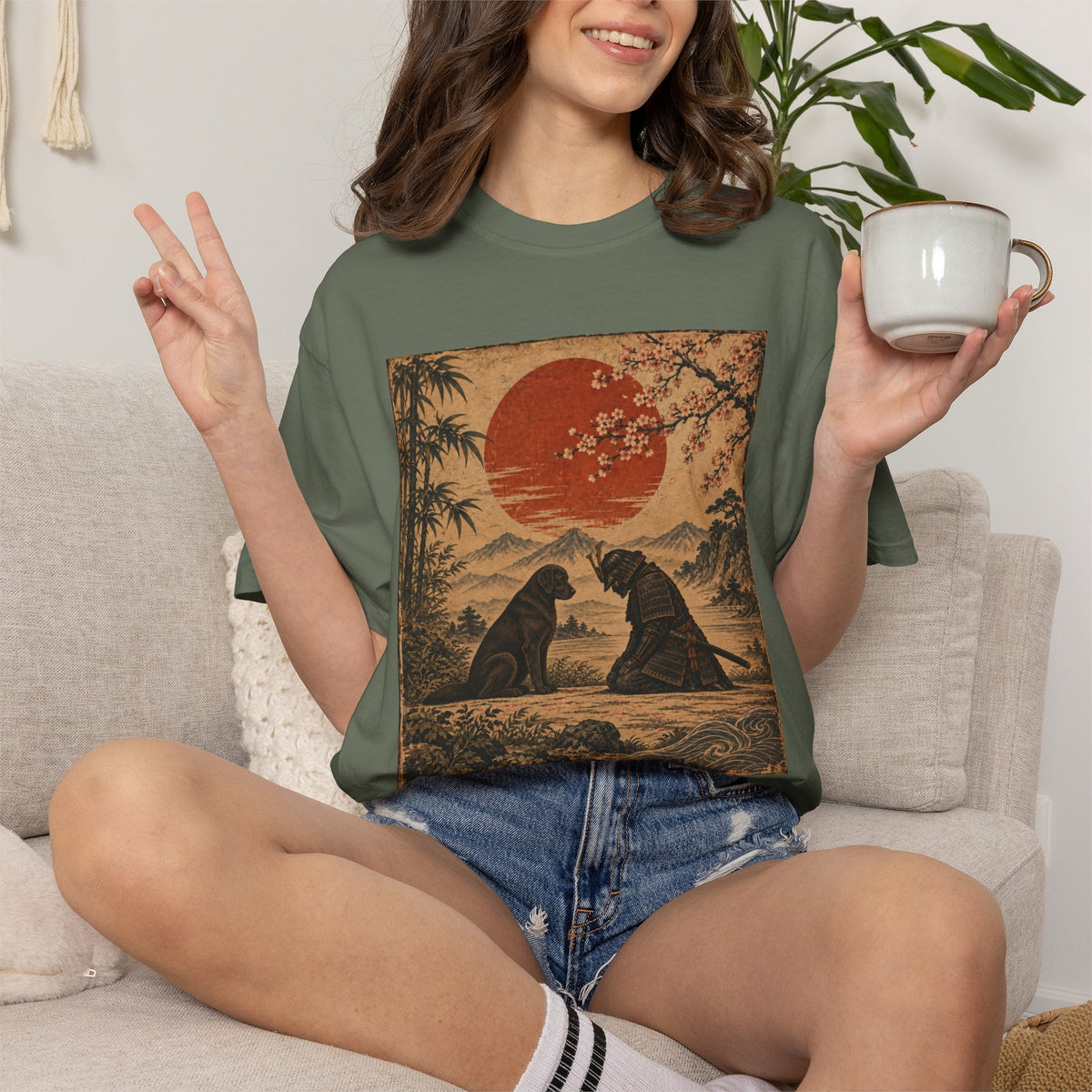 Samurai Bowing to Dog Shir, Vintage Japanese Dog Graphic Tee