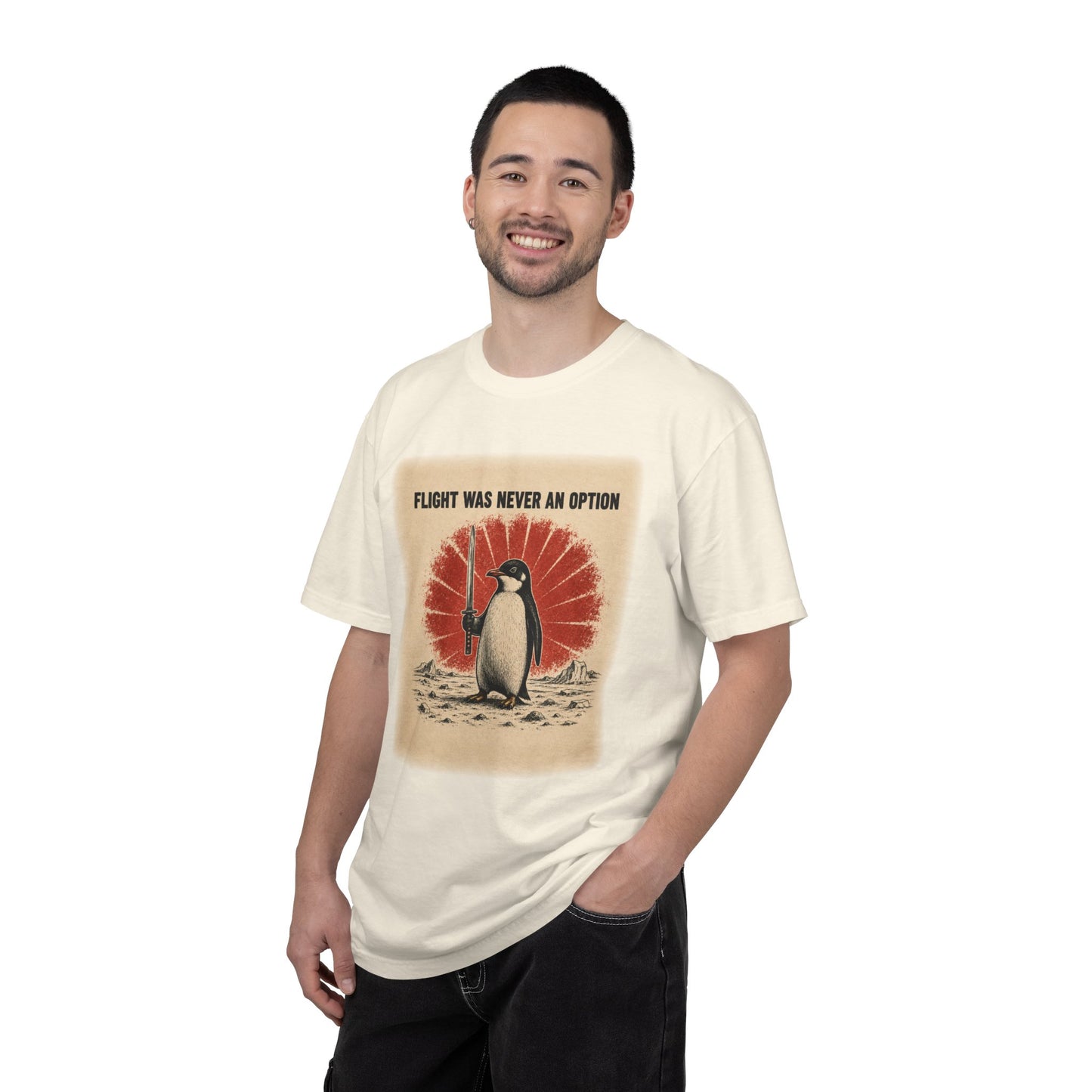 Flight Was Never an Option Penguin Shirt | Funny Warrior Penguin Graphic Tee | Vintage Comfort Colors® T-Shirt