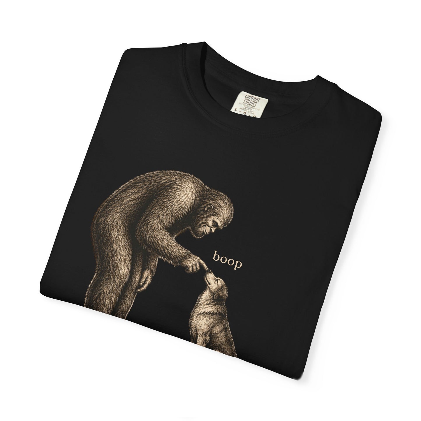 Bigfoot Booping Dog T-Shirt — Funny Sasquatch Tee for Dog Lovers