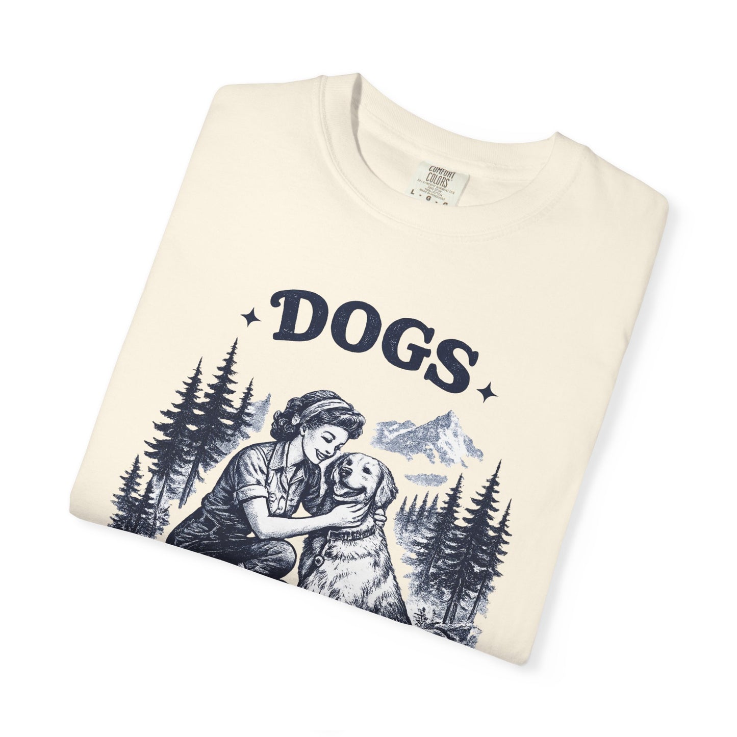 Vintage 1950s Woman & Dog T‑Shirt — “DOGS. BECAUSE MURDER IS WRONG”