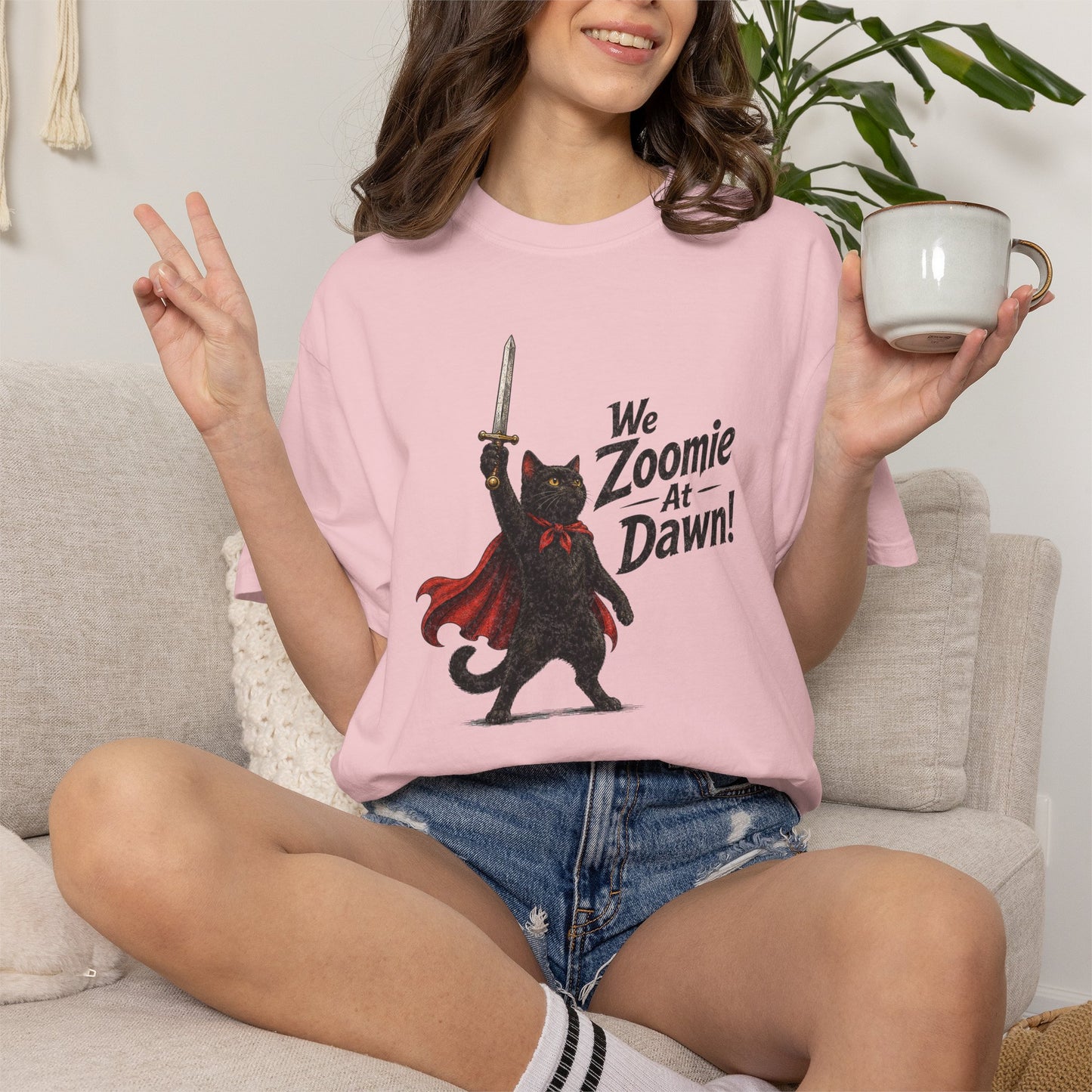 We Zoomie at Dawn Cat T-Shirt | Funny Black Cat Knight Graphic Tee | Comfort Colors Shirt