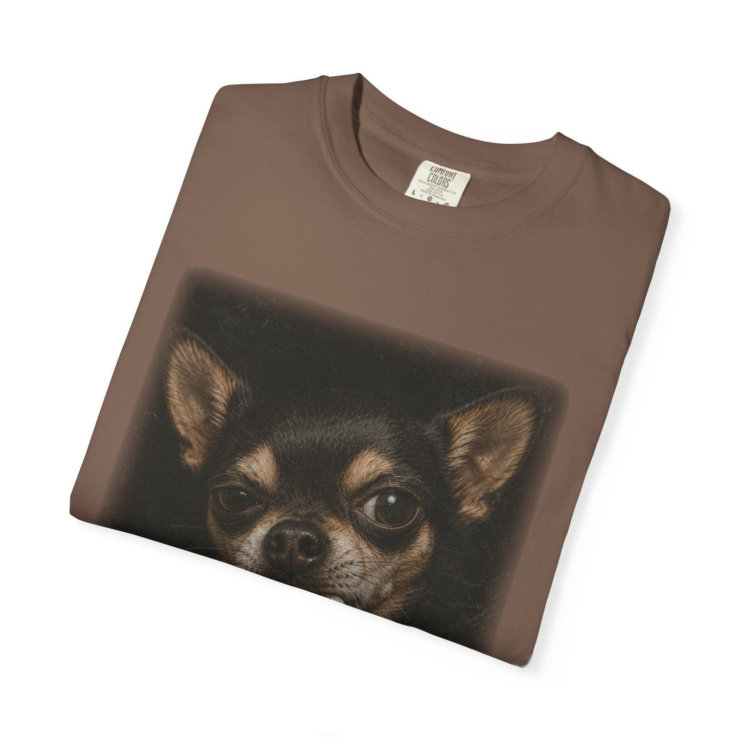 Tough Side-Eye Chihuahua T-Shirt — Distressed Photo Realistic ’Paws Cause Cancer’ Design