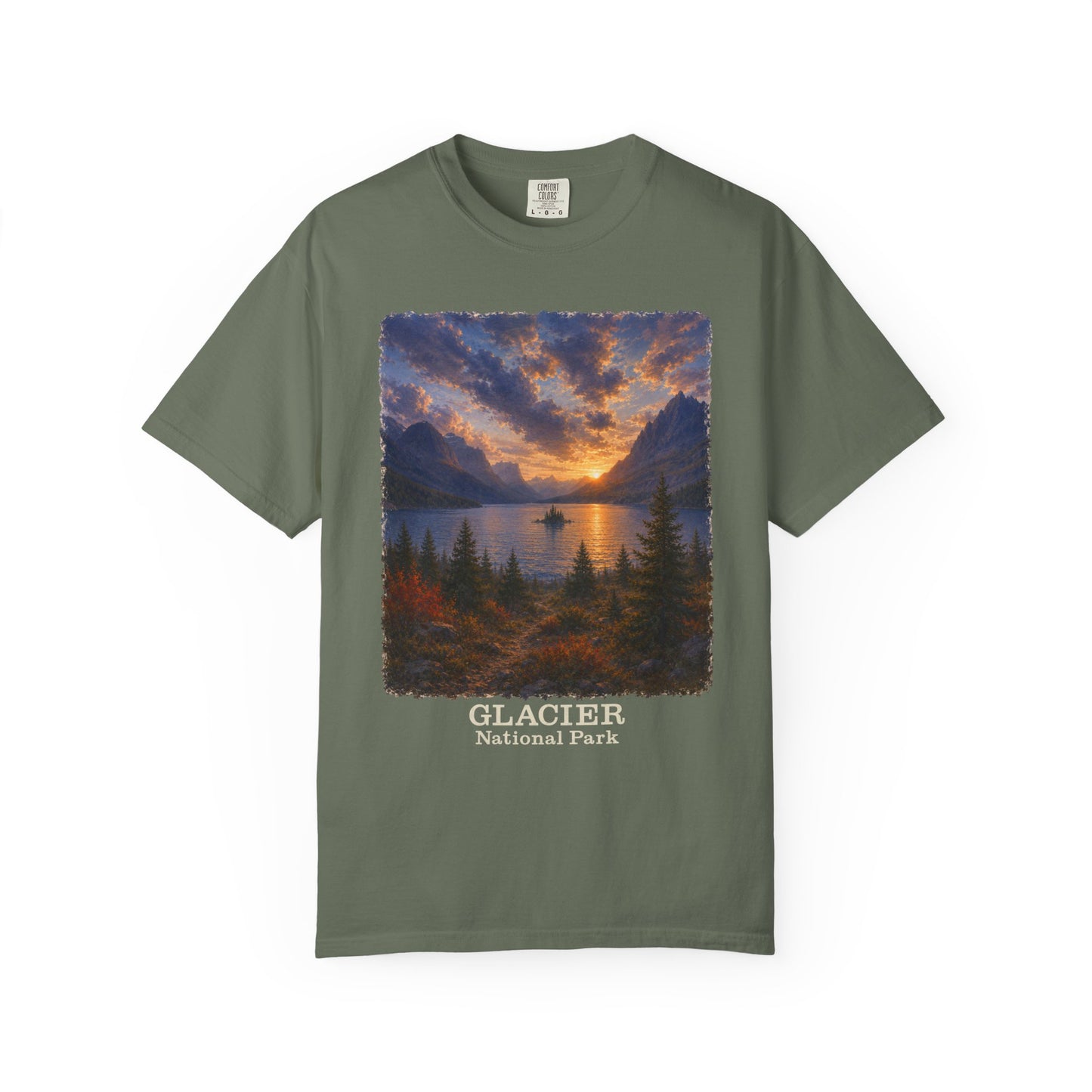 Glacier National Park Vintage Montana Landscape Sunset Scenic Wild Goose Island T-Shirt
