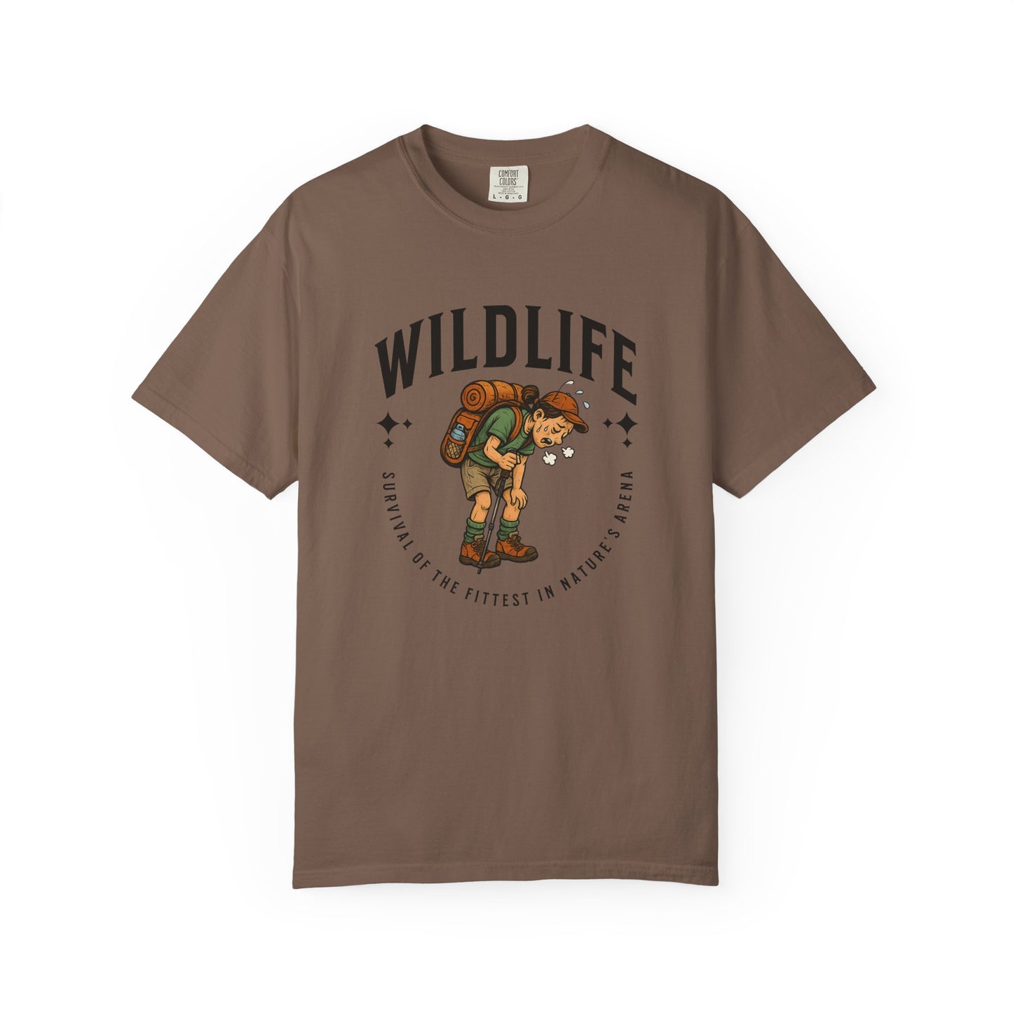 WILDLIFE Camp Shirt — "Survival of the Fittest in Nature's Arena" Funny Hiking Outdoors Tee