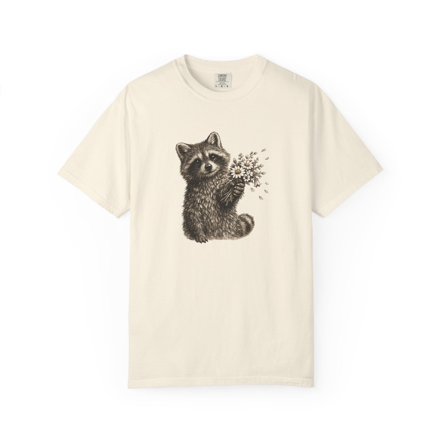 Raccoon with Wildflower Bouquet T-Shirt — Cute Animal Gift Tee